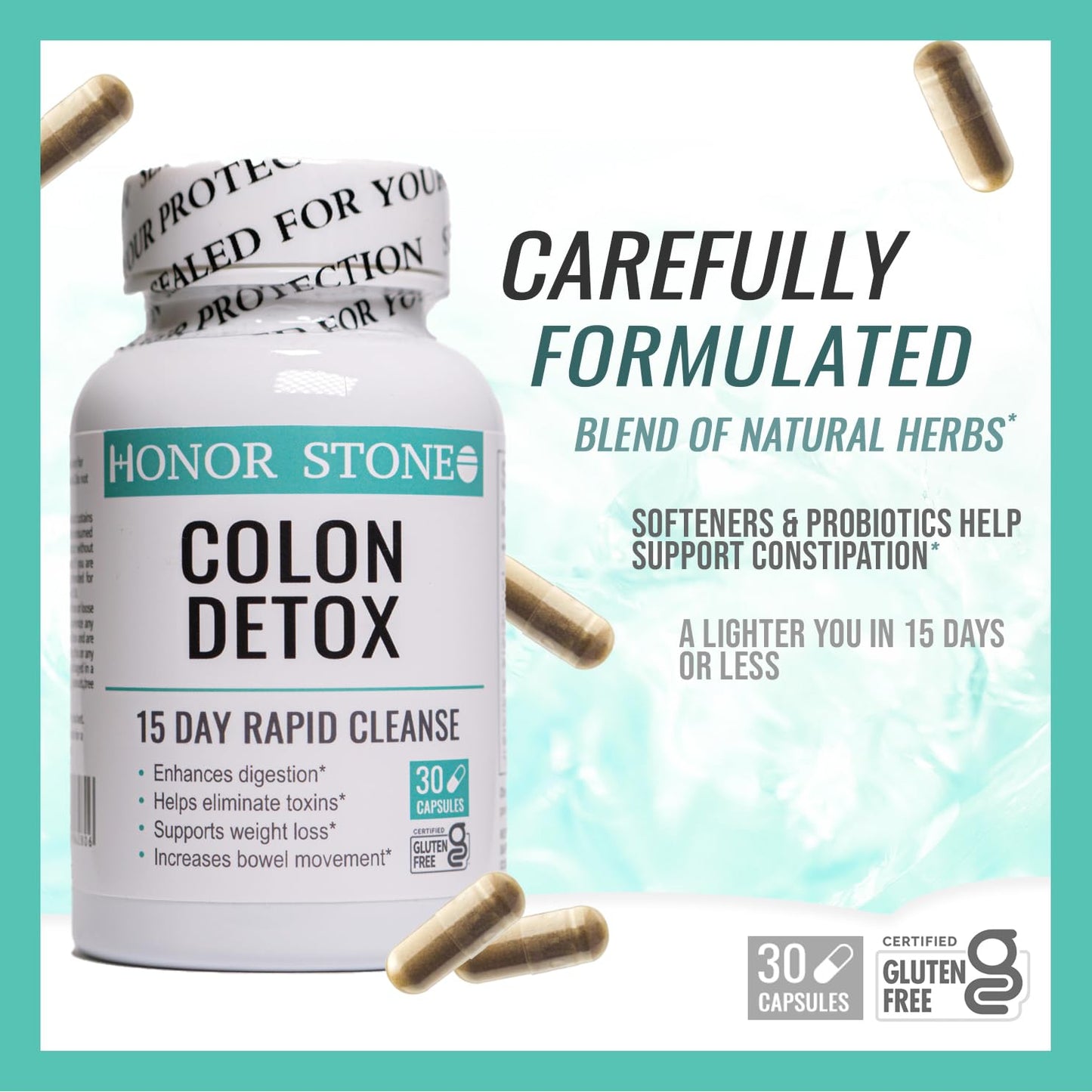 Honor Stone Colon Cleanse 15 Day Detox | Supports Weight Loss | Helps Eliminate toxins | Relieves Constipation & Bloating | Probiotics Support Gut Health | Herbal Stool Softener*