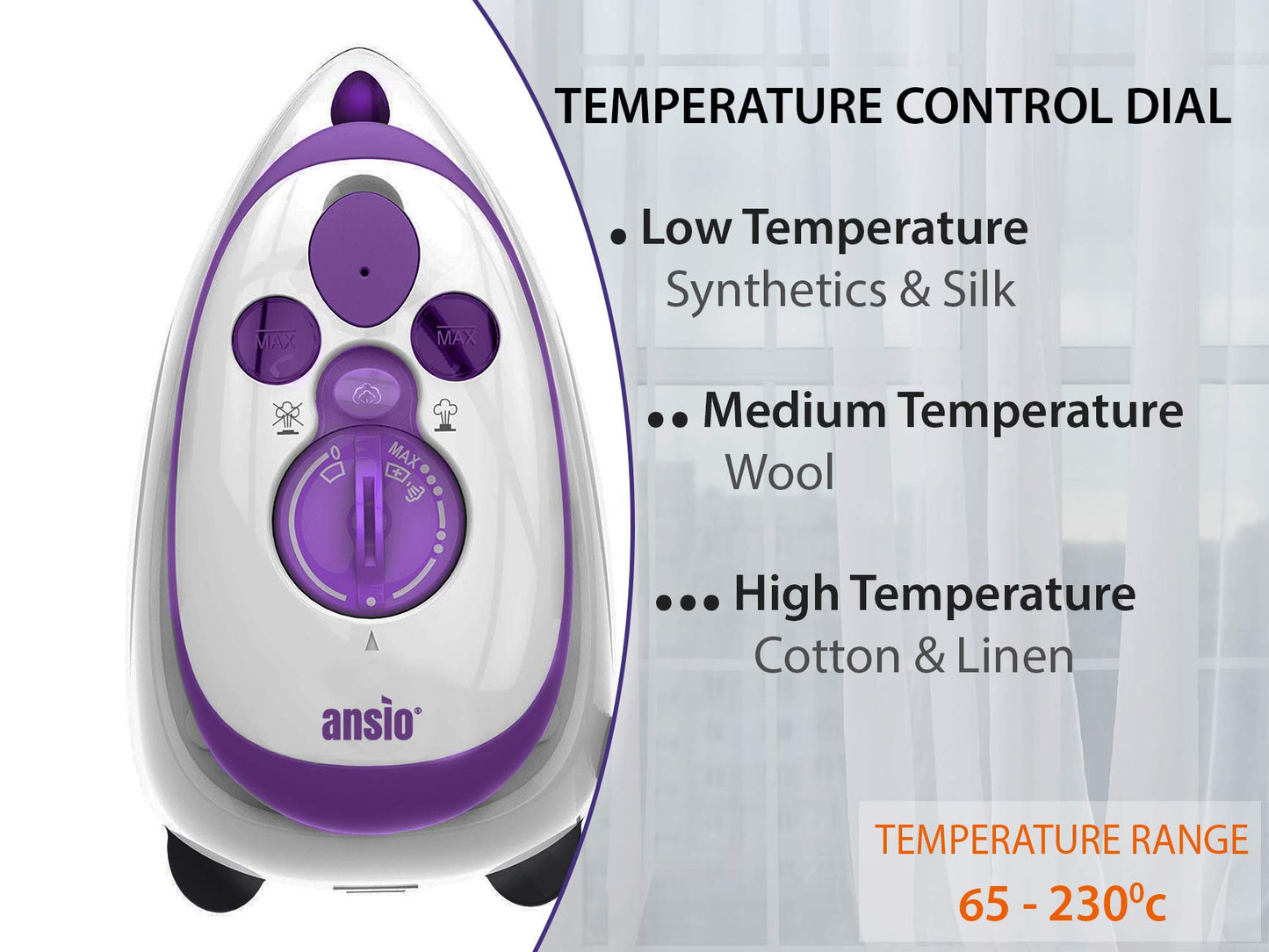 ANSIO Travel Iron Quilting Mini Steam Craft Iron with Ceramic Soleplate | Small Compact Travel Steamer - Perfect for Travel, Quilting & Sewing - Purple/White