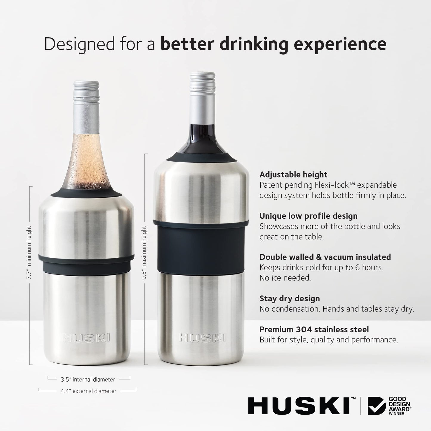 Huski Wine Cooler | Award Winning Iceless Design | Keeps Wine Cold up to 6 Hours | Wine Accessory | Next Generation Ice Bucket | Fits Some Champagne Bottles | Perfect Gift for Wine Lovers (Stone Grey)