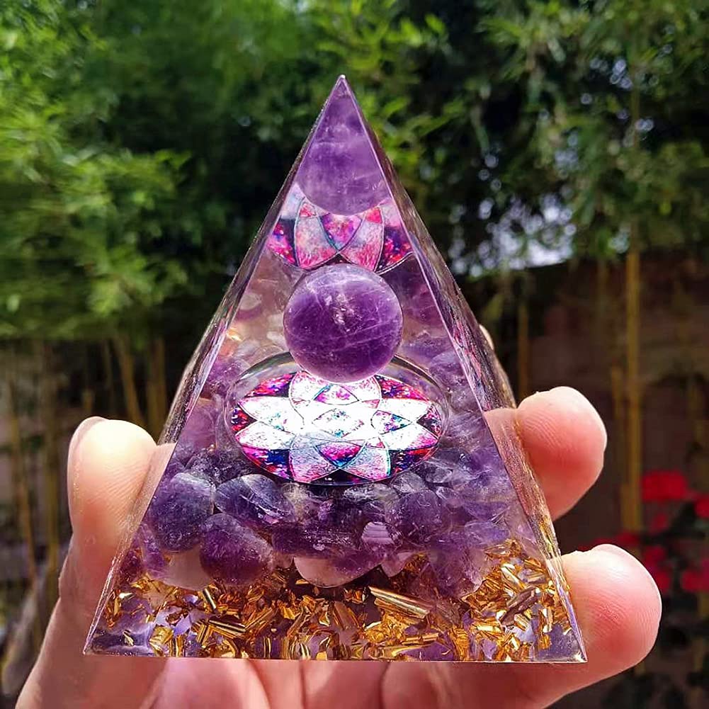 ycyingcheng Pyramid Ogan Crystal Energy Tower Nature Reiki Chakra Crushed Stone, Negative Energy Remover Blessing Home Office Ornaments, Healing Crystal Boost Immune System Meditation, 6cm