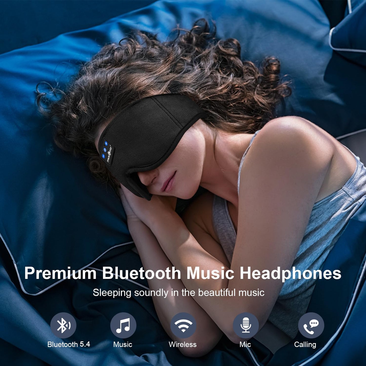 MUSICOZY Sleep Mask Headphones,Upgraded 3D Sleep Headphones Bluetooth Eye Mask Headphones for Sleeping,Travel,Nap,Restful Sleep,Shift Work,100% Blackout Sleep Masks with Headphones for Women & Men
