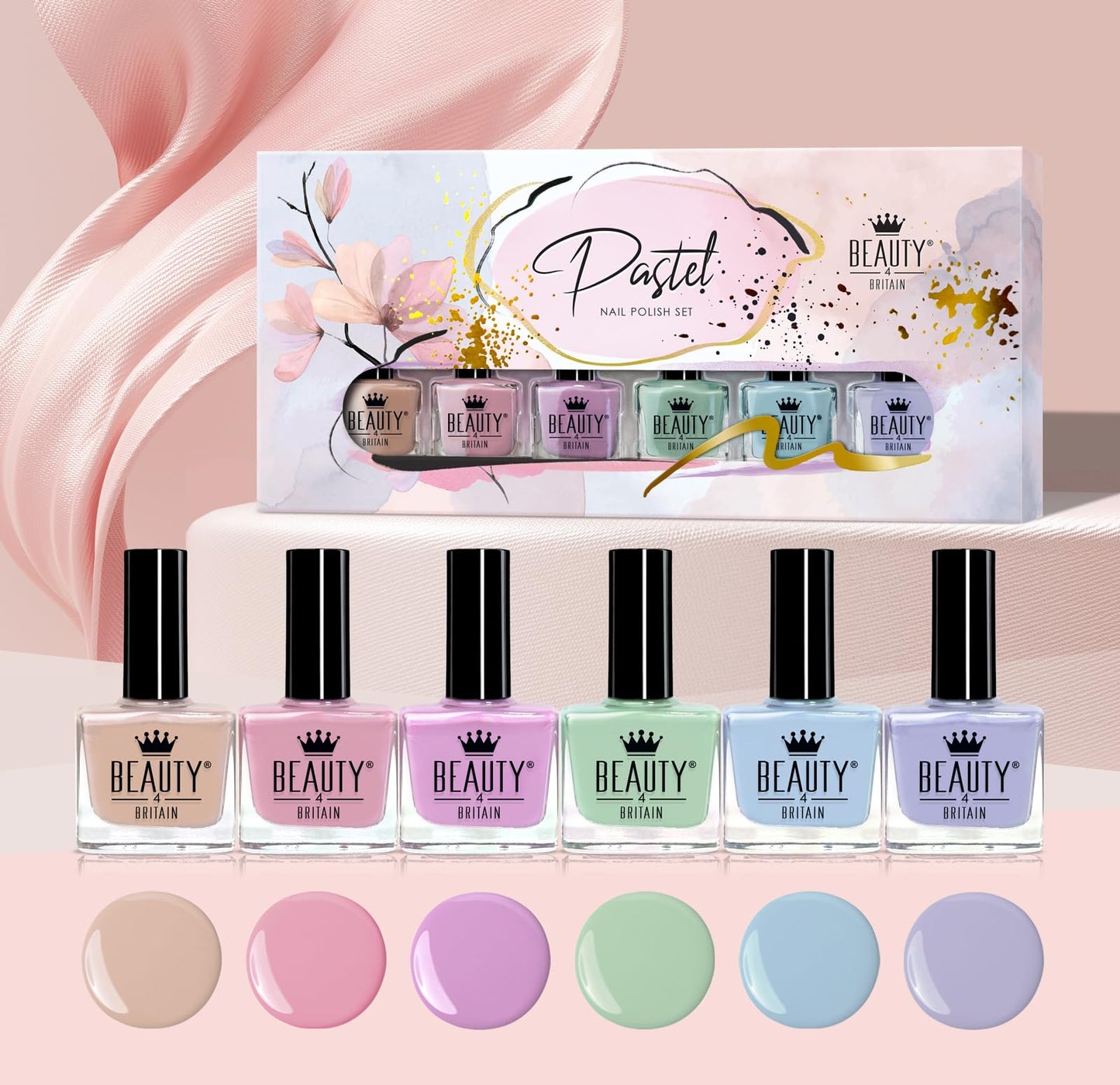 Beauty4Britain 6 x Pastel Nail Polish Set 6 Modern Colours Gift Box Nail Polish Set 10 ml Bottles