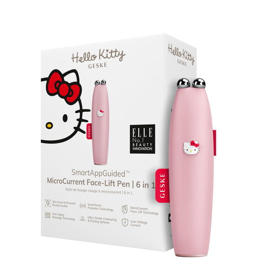 GESKE x Hello Kitty SmartAppGuided™ MicroCurrent Face-Lift Pen | 6 in 1 | Anti-aging device | Instant face lift | Skincare tool | Remove wrinkles for firm & youthful skin | Advanced facial firmer