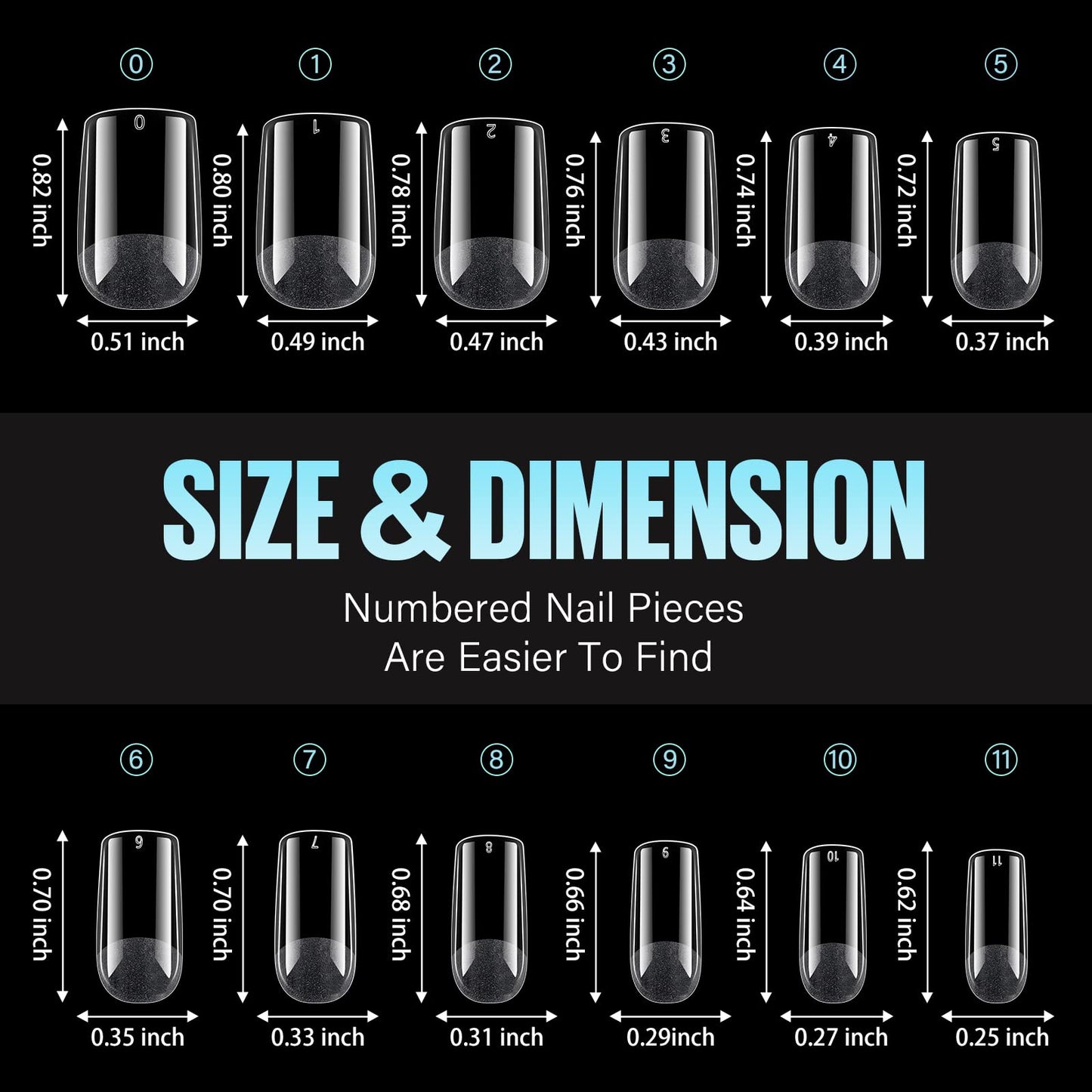 TOMICCA Square Shaped Short Nail Tips - 192PCS Half Matte Soft Gel, No File Needed- Full Cover False Nails, Clear Acrylic & Strong Tips for Press On Extension - 12 Sizes