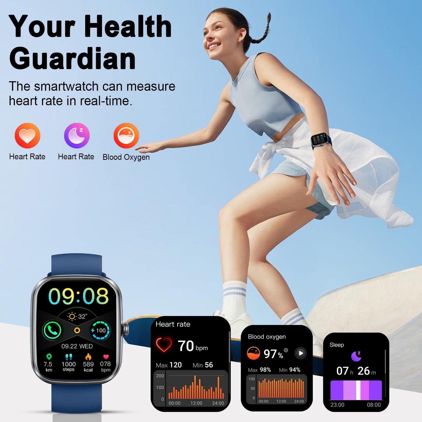 Smart Watch, 2025 HD 1.91" Smartwatch for Men Women with Answer/Make Calls, Heart Rate/Sleep/SpO2 Monitor, 112+ Sports Step Counter, IP68 Waterproof Activity Fitness Trackers for Android iOS Phone