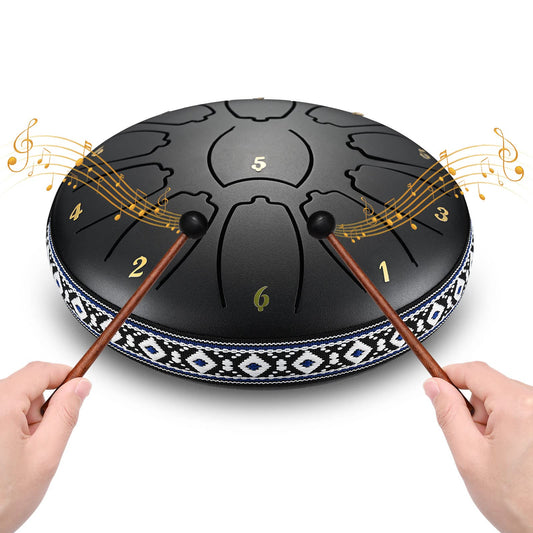 Do-Electr Steel Tongue Drum 6 Inch 11 Tone Tongue Drum Disc Drum, Steel Pan Tones Drum Hand Pan Drum with Pocket, Fingerpick, and mallets for Meditation Yoga Sound Healing