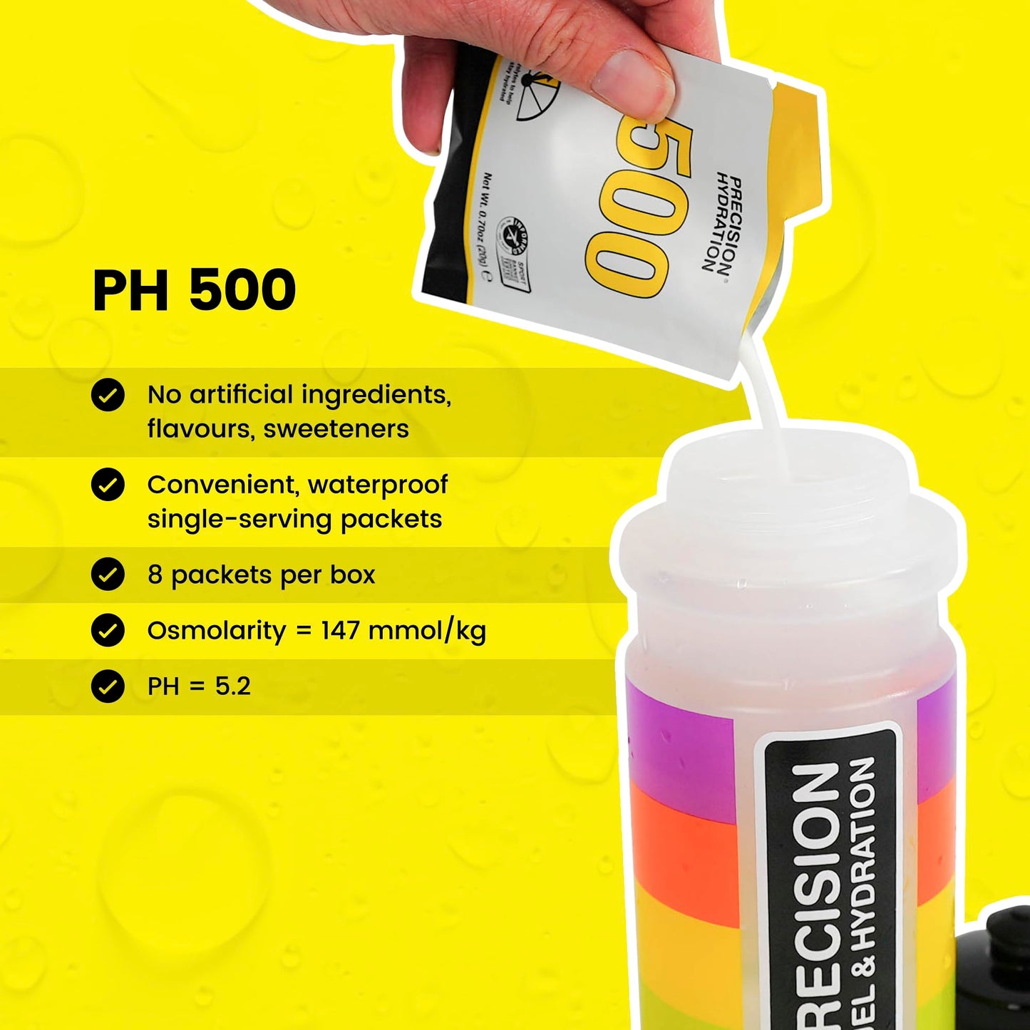 Precision Hydration Electrolyte Drink Mix - No Artificial Ingredients, Multi Strength Electrolyte Powders - Individual Waterproof Servings - Gluten/Dairy Free (500mg/L - Yellow Packet, pack of 8)
