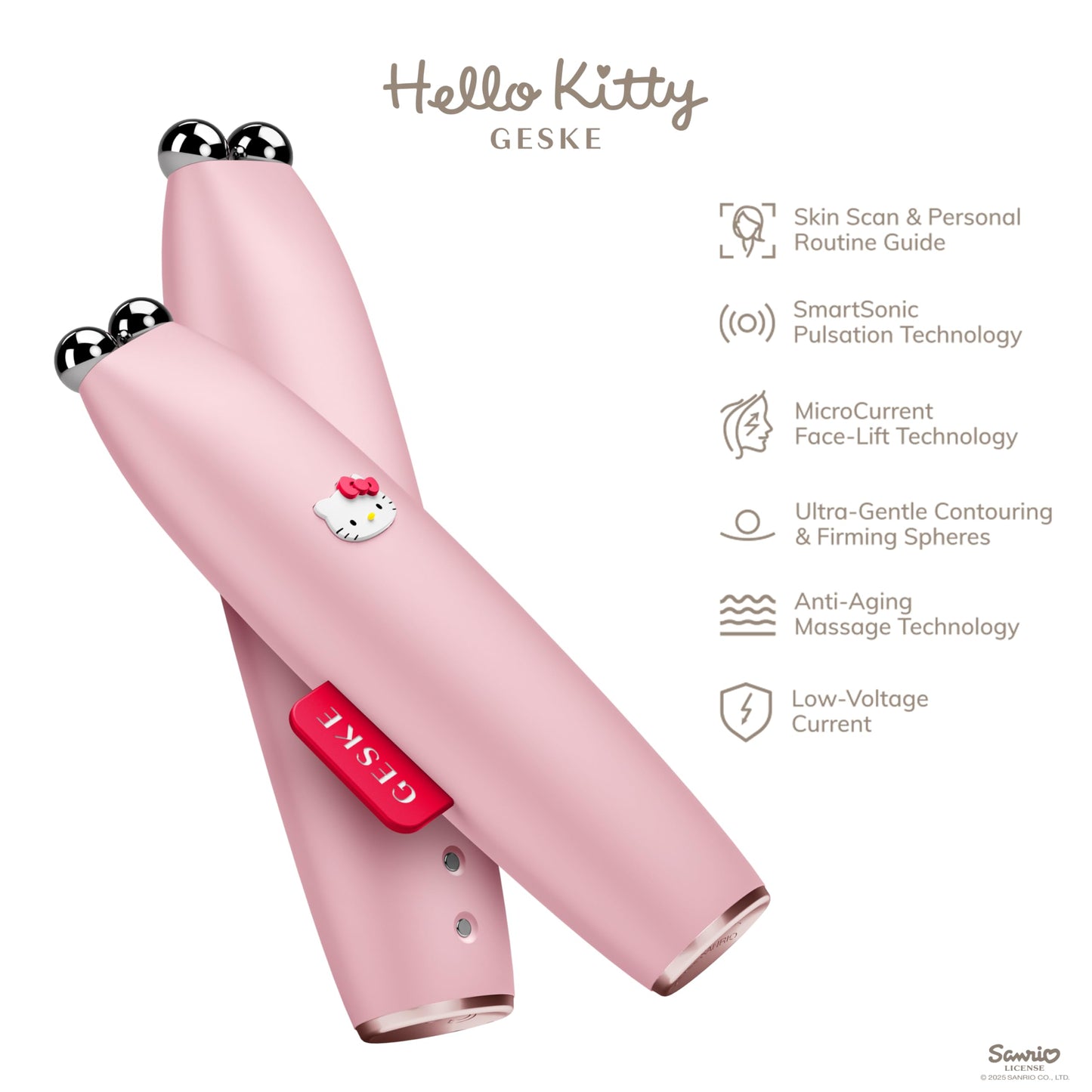 GESKE x Hello Kitty SmartAppGuided™ MicroCurrent Face-Lift Pen | 6 in 1 | Anti-aging device | Instant face lift | Skincare tool | Remove wrinkles for firm & youthful skin | Advanced facial firmer