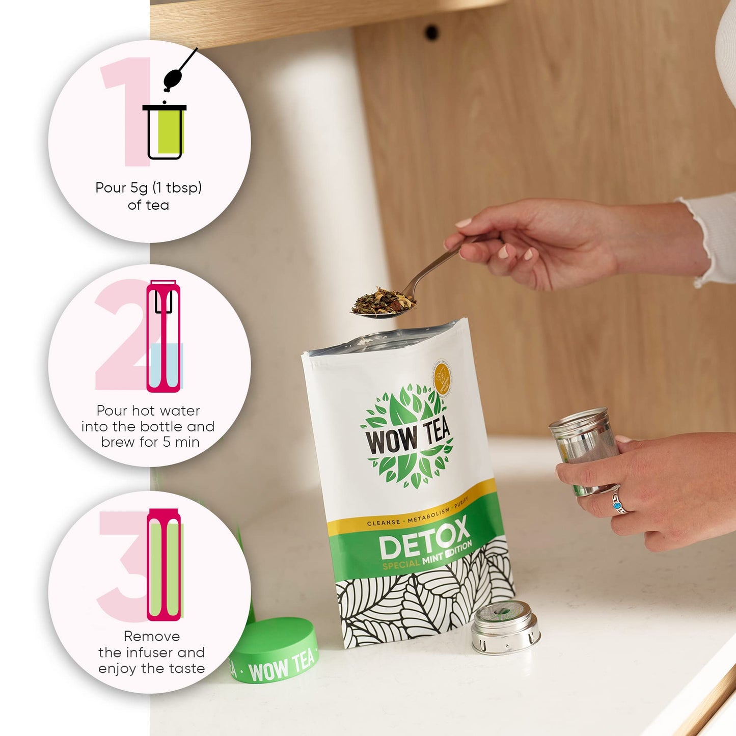 WOW TEA Mint Detox - Full Body Cleanse, Gut Health & Slimming Effect, Belly Bloating Relief