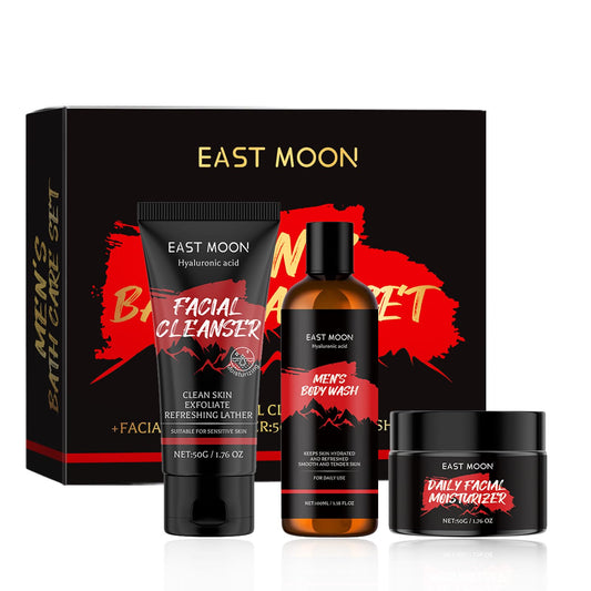 3PCS Mens Bath Set - Mens Gift Set - Mens Skin Care Sets & Kits - Body Wash, Facial Cleanser, Facial Moisturizer - Mens Toiletries Gift Set - Skincare Set for Men - Mens Facial Kit - Gifts for Him