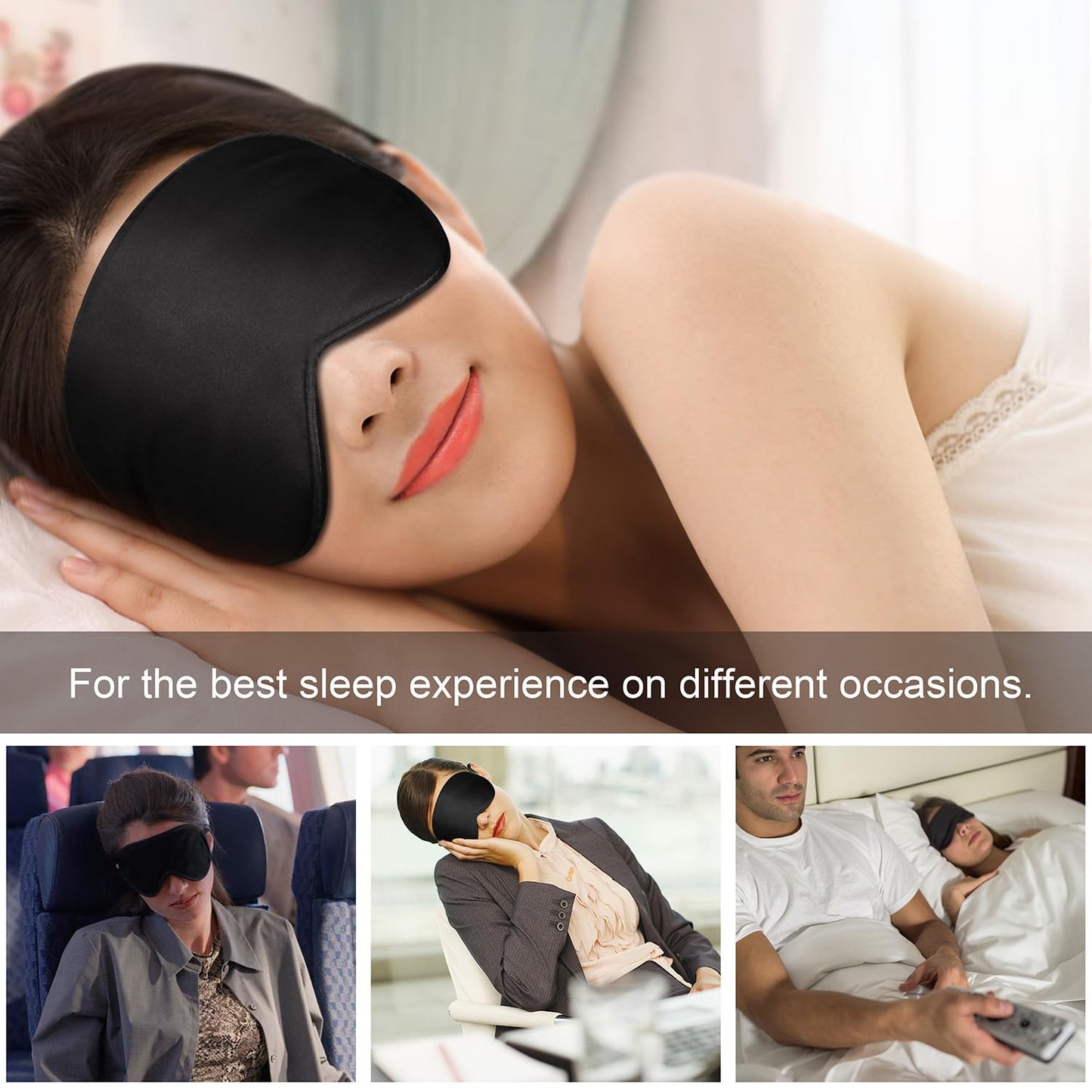 Gritin Silk Sleep Mask, Eye Mask, Light-Blackout Design Ultra Soft & Comfortable 100% Natural Silk Sleeping Mask Eye Blinder with Adjustable Strap and Ear Plug for Men, Women and Kids