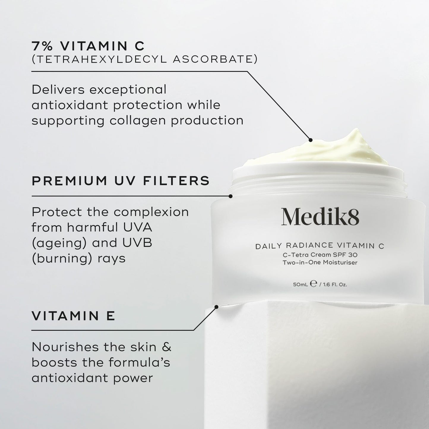 Medik8 Daily Radiance Vitamin C SPF 30 – 2-in-1 Brightening Moisturiser & Anti-Aging Shield (50ml)l