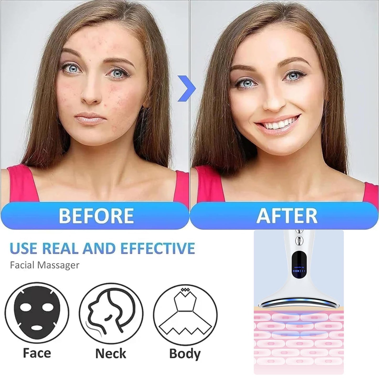 2025 New Face Massager Facial Lifting Device: Electric Neck Lift Machine 45°C ±5°C Heat EMS Microcurrent 4 Massage Modes Toning Devices Wand Anti-Wrinkle - Anti -Aging Face Sculpting Device，White