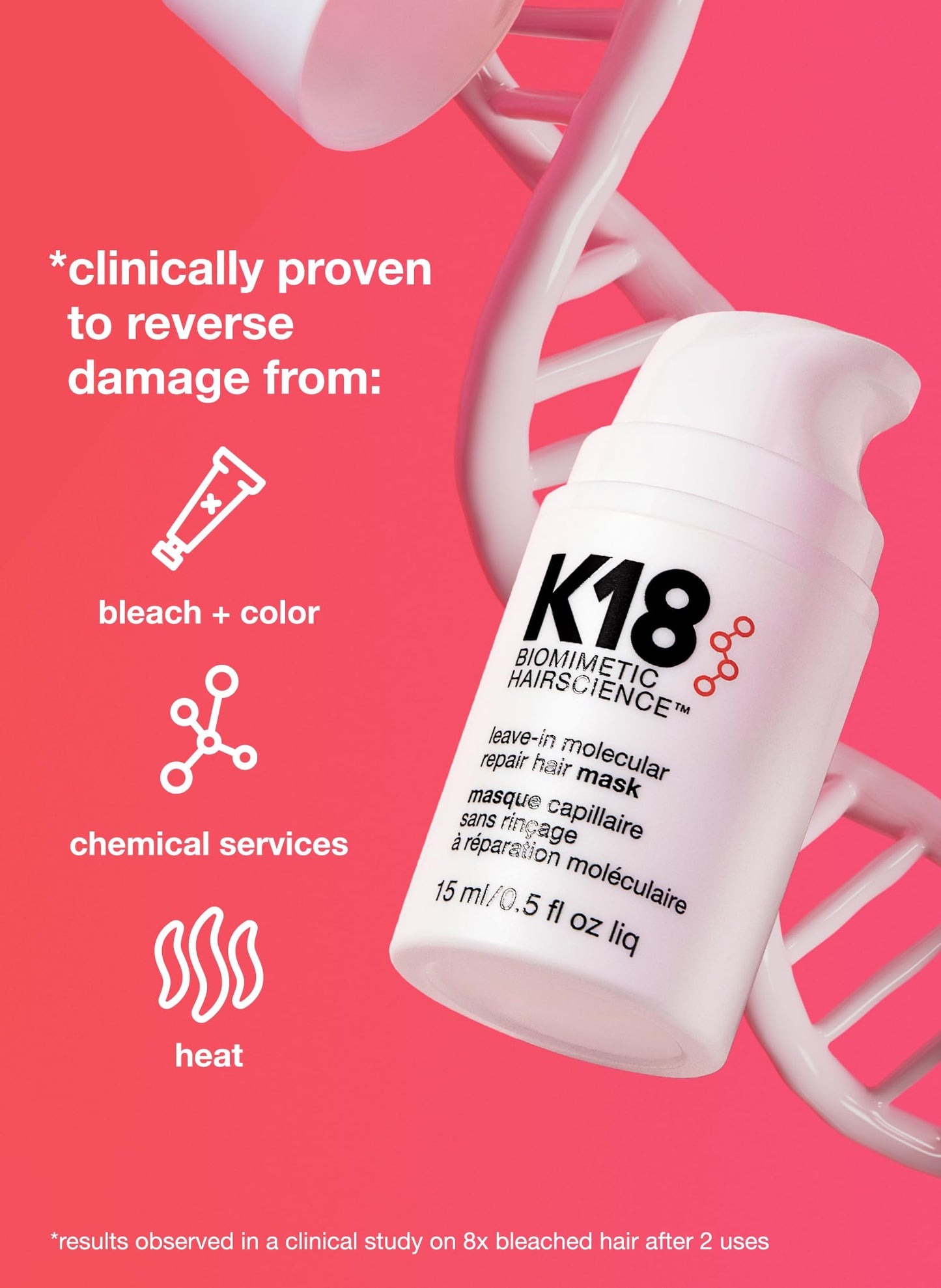 K18 Leave-In Hair Repair Mask, 15ml