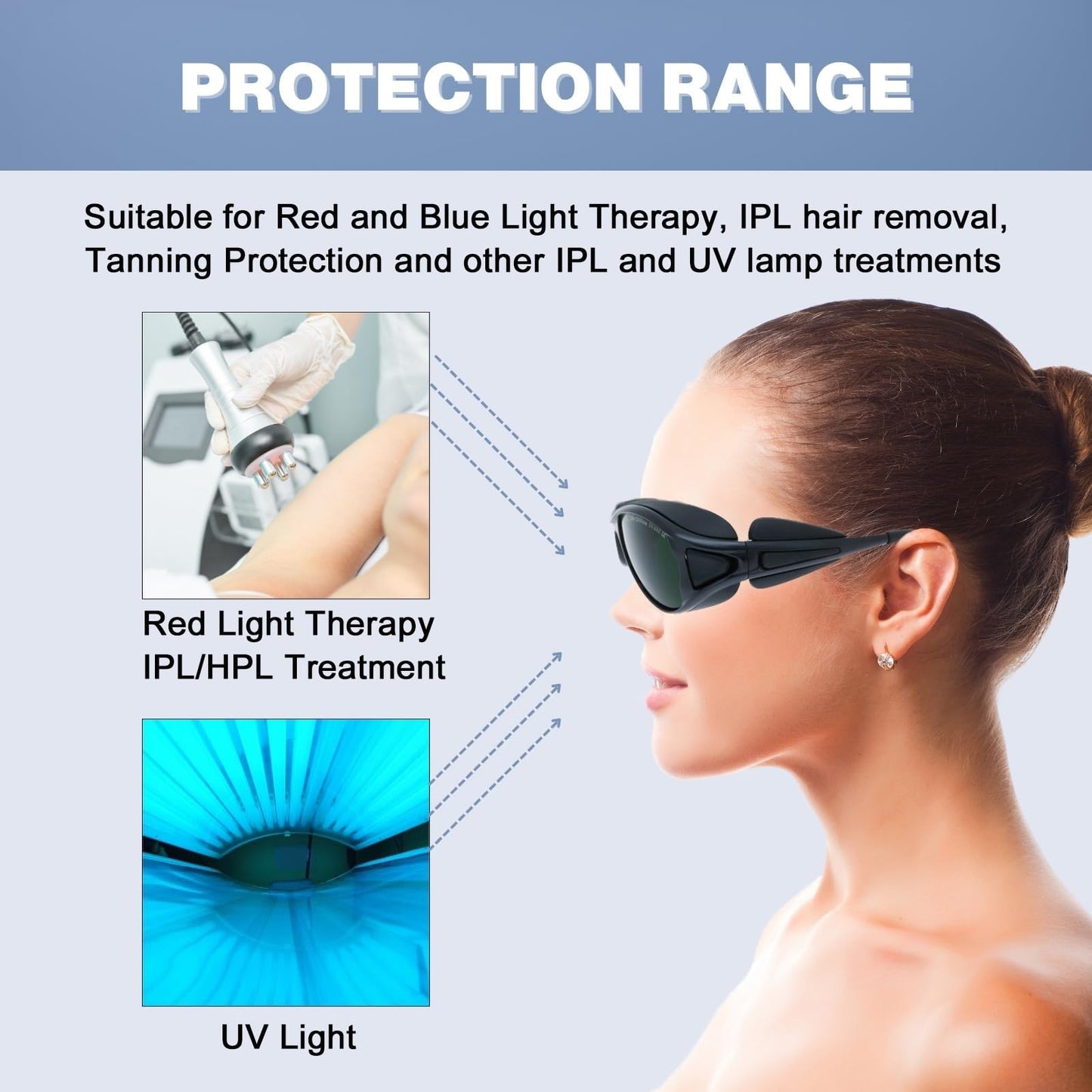 MCWlaser Professional LED Red & Blue Light Therapy Glasses 200nm-2000nm IPL Laser Safety Glasses Protective Goggles for Hair Removal, UV400 Tanning Goggles Cosmetology Eye Protection Style 2
