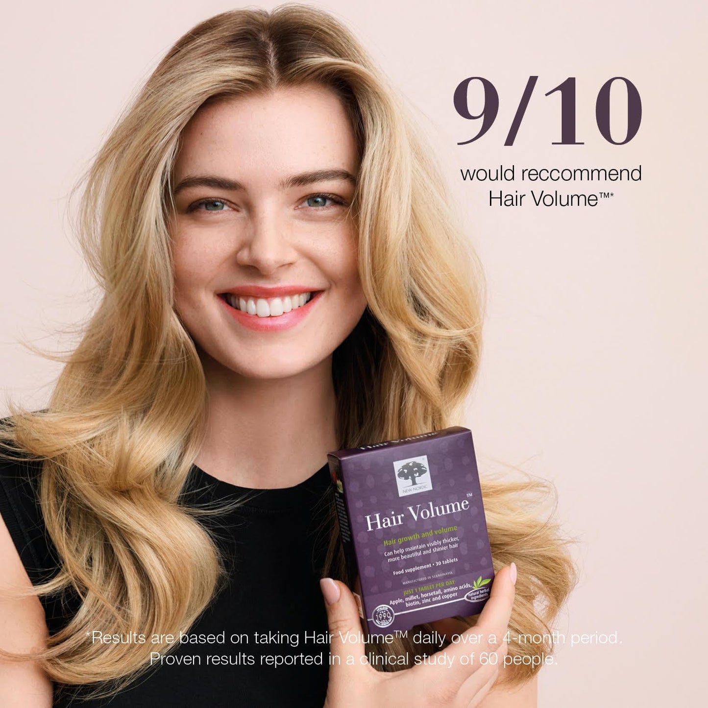 New Nordic Hair Volume 90 Tablets - Clinically Proven Hair Growth Vitamins - Biotin, Zinc & Apple - Visibly Thicker & Shiny Hair - for Women & Men