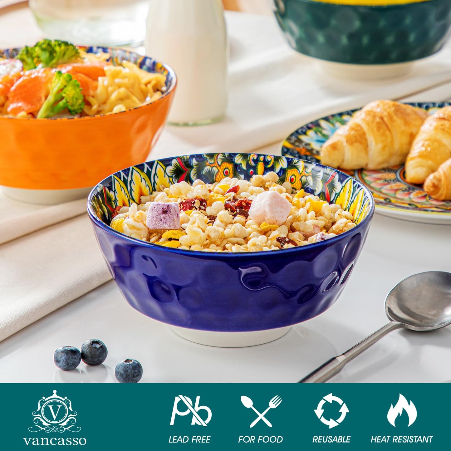vancasso Cereal Bowls, Ceramic Soup Bowls Set of 6, 26 oz Corlorful Bowls Set for Kitchen, Dishwasher & Microwave Safe- for Cereal, Soup, Oatmeal, Ice Cream, Salad, Pasta etc