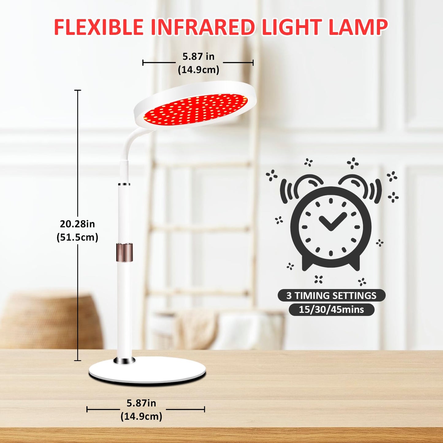 Red Light Lamp with Base, 660nm&850nm Infrared Light Lamps, 3-in-1 Chip Design & Adjustable Gooseneck & 10/30/45mins Timer, 100LEDs Red Lights Lamp for Home Use