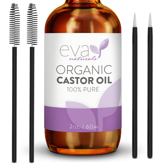 Eva Naturals Organic Castor Oil (60ml) - Promotes Hair, Eyebrow and Eyelash Growth - Diminishes Wrinkles and Signs of Aging - Hydrates and Nourishes Skin - 100% Pure - Cold Pressed