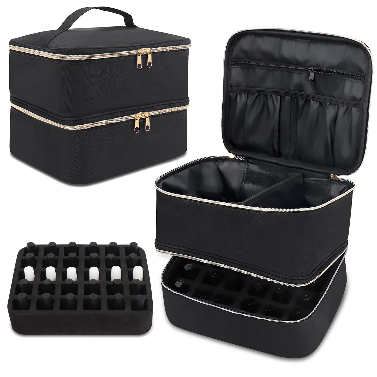 Nail Polish Organiser Makeup Bag: Double Layer Travel Nail Varnish Storage Bags Holds 30 Bottles(15ml-0.5fl.oz) and A Nail Lamp - Nail Polish Storage Vanity Case(Bag Only)