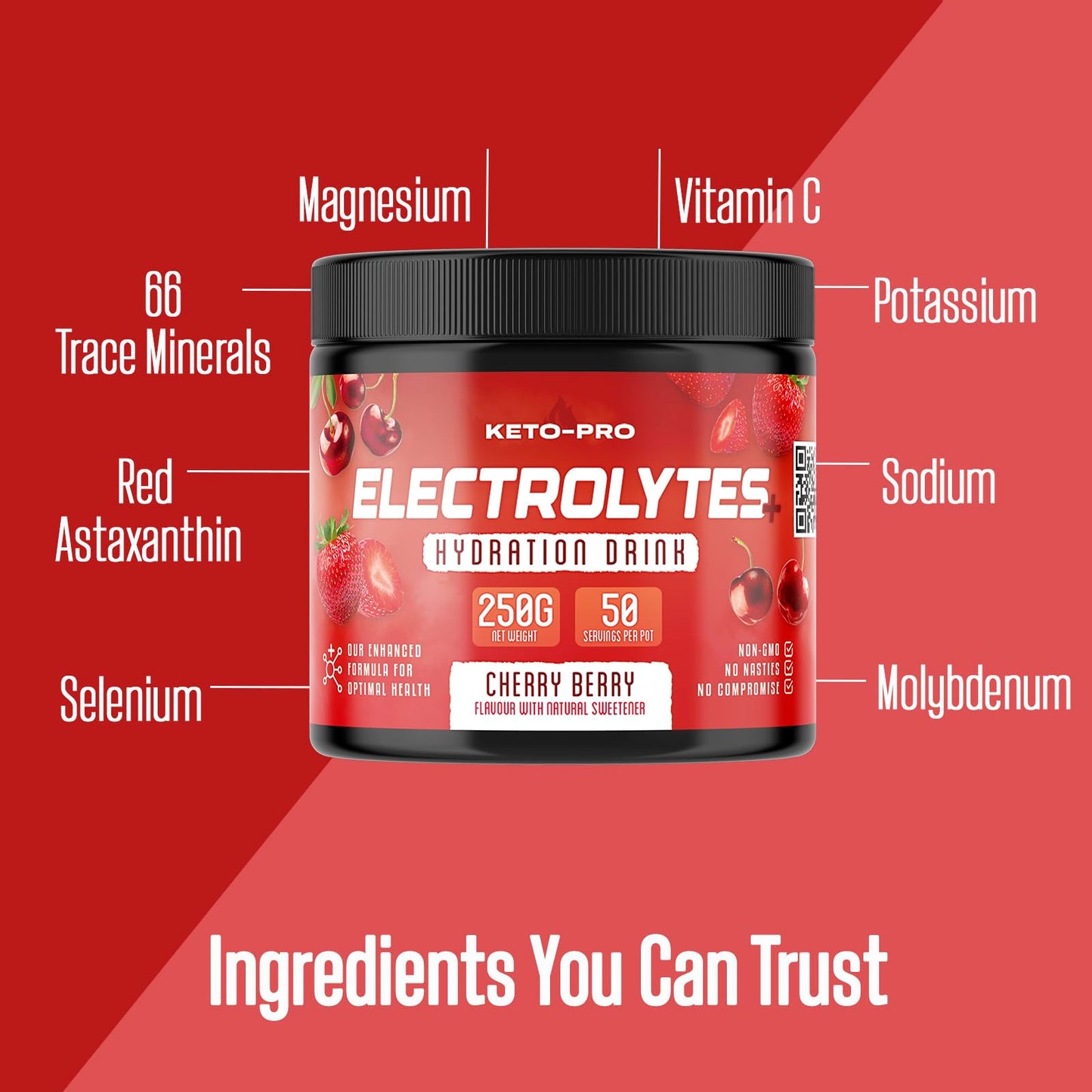 Keto-Pro Electrolytes PLUS Cherry Berry 250 g | TRYTLION