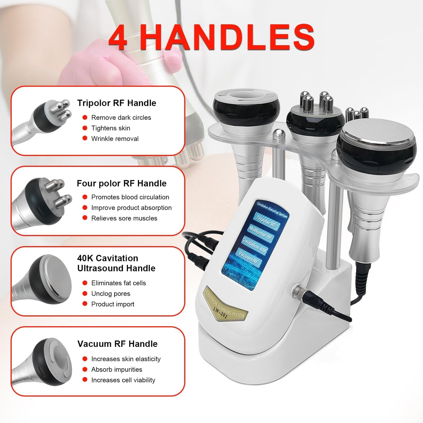 Elitzia 4 in 1 Body Shaper Beauty Machine Skin Care Tool Rf Cavitation Vacuum Multipole Device Salon Spa Equipment Home Use Massager for Arm Waist Belly ETLW202