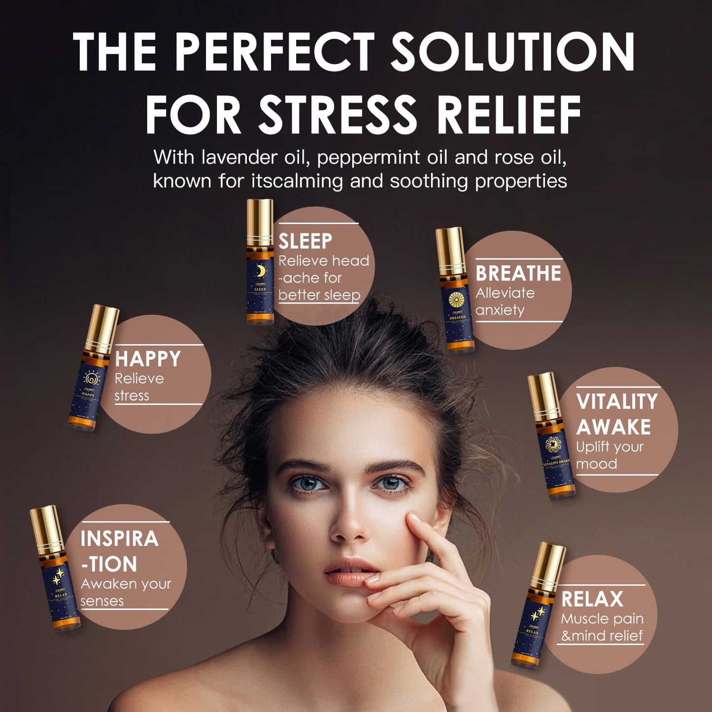 SALUBRITO Essential Oil Roll On Set, 6x10ml Aromatherapy Oil Roller Ball with Lavender, Peppermint Essential Oil Blend for Skin, Anxiety Relief, Relaxation Gift for Women - Sleep, Breathe