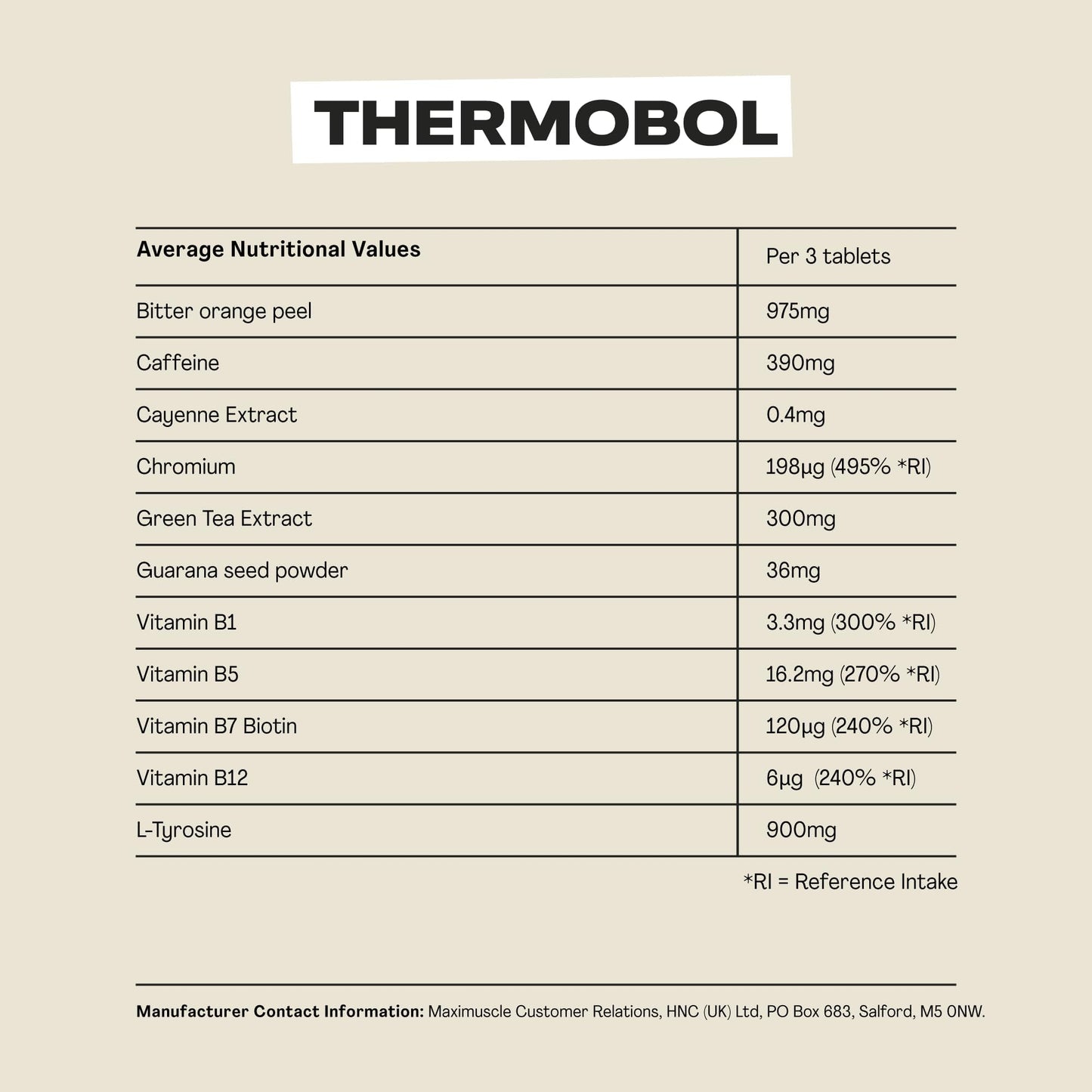 MaxiNutrition – Thermobol - Contains Chromium and Biotin, High in B Vitamins - 100mg Green Tea Extract, 130mg Caffeine per Serving, 90 Tablets