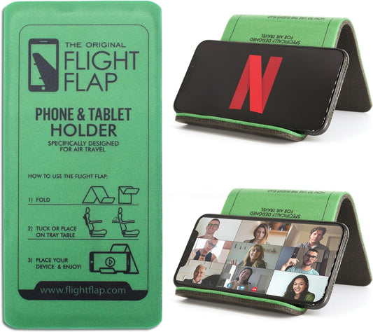 Flight Flap Airplane Phone Holder - Foldable Plane Phone Stand for Travel - Flexible Mobile Stand for Desk & Bed - Flight Mobile Holder Desk - Accessories Travel Essentials For Flying (Green)