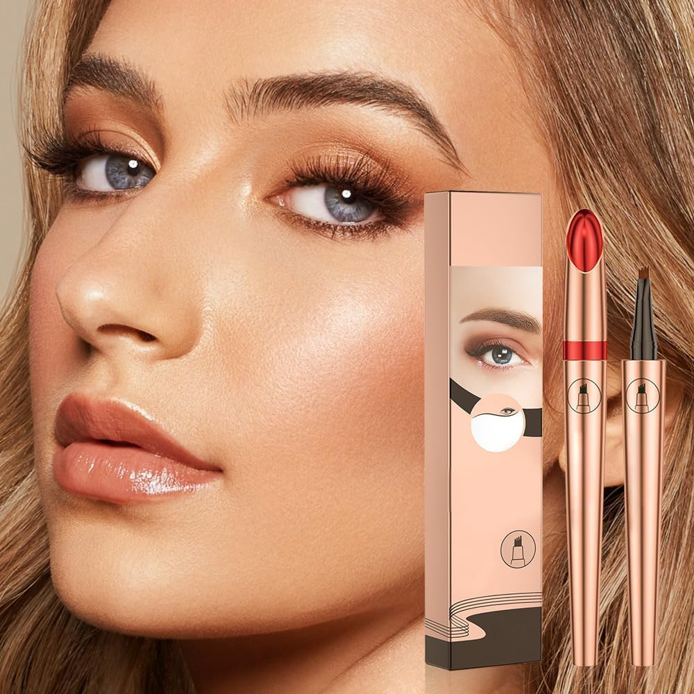 2025 New 3D Microblading Eyebrow Pencil with 4 Forked Tip Applicator, Eyebrow Pencil Waterproof, Long-lasting Magic Eye brow Pen Effortlessly Creates Natural-Looking Brows (Dark brown)