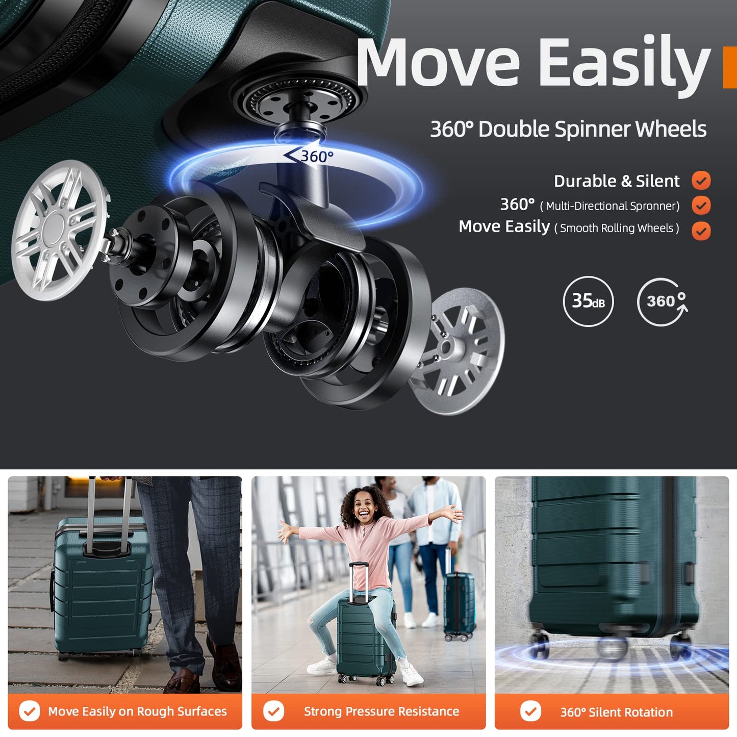 SHOWKOO Luggage Sets 3 Piece Hard Shell PC+ABS Expandable Lightweight Durable Trolley Travel Suitcase with Spinner Wheels TSA Lock, 20" 24" 28" -Army Green