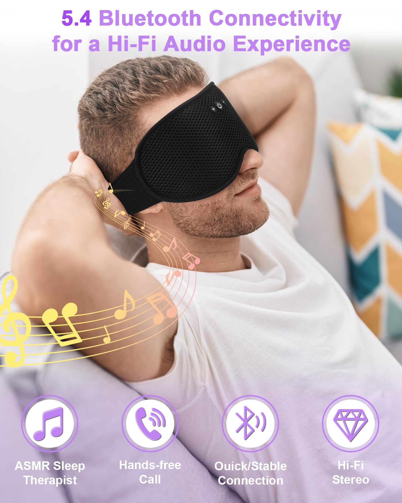 Bluetooth Sleep Mask with Removable 3D Contoured, Music Eye Mask for Sleep, Sleeping Headphones with Ultra-Thin Stereo Speakers for Side Sleepers, Perfect Tech Gifts