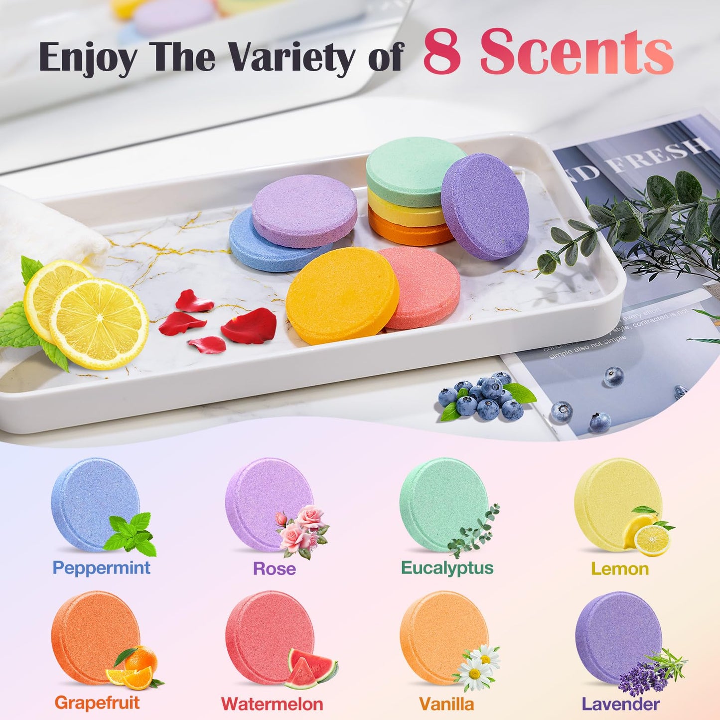 Qivatex Gifts for Women: Shower Steamers Aromatherapy, Birthday Gifts for Women, Mum, Nanny, Girls, Teen SPA Stress Relief Bath Bombs Set Personalised Gift (8 Scents)