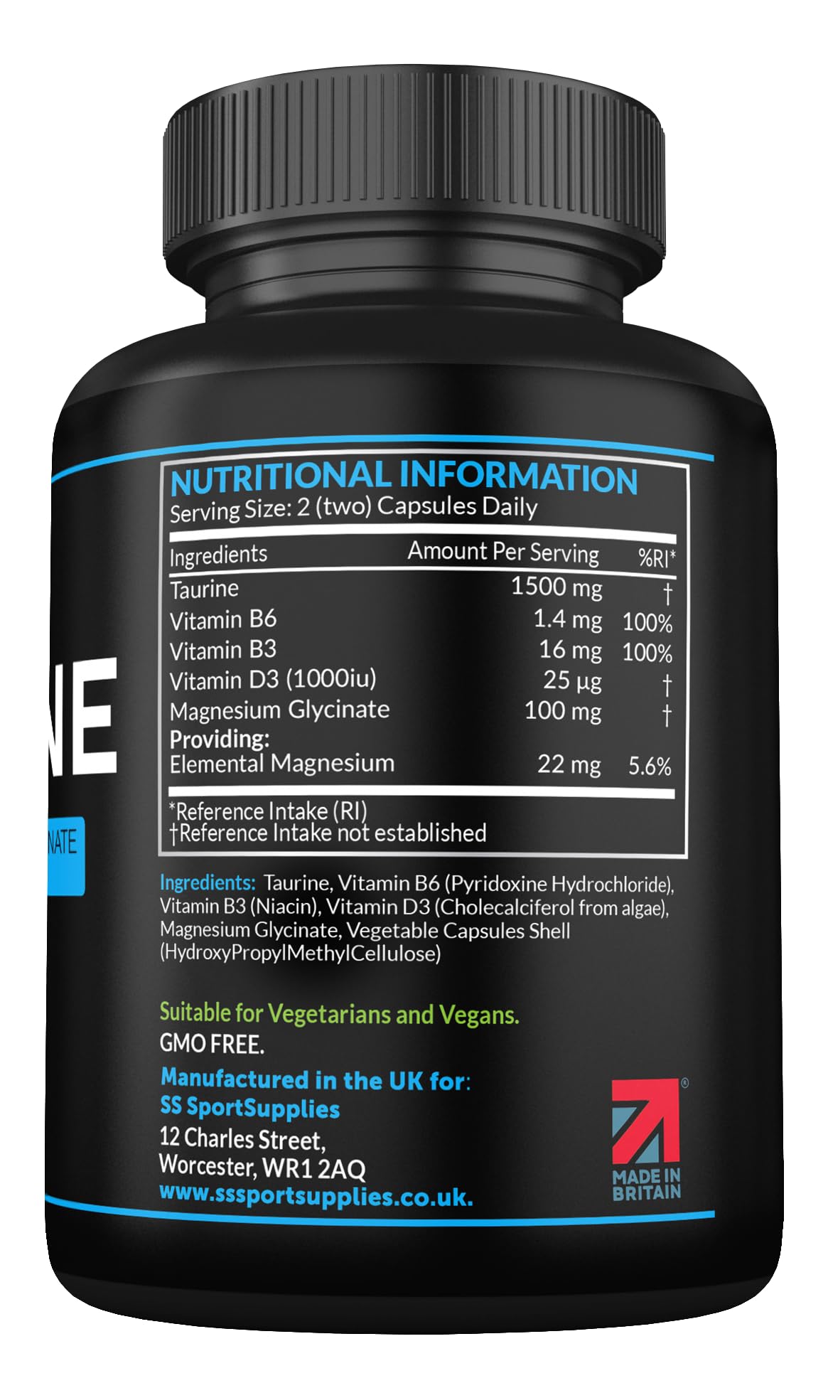 Taurine Supplement 1500mg Capsules Per Serving - Added Magnesium Glycinate, Vitamin B6, B3 and Vitamin D3-120 High Strength Taurine Capsules - (2 Capsules Per Serving)