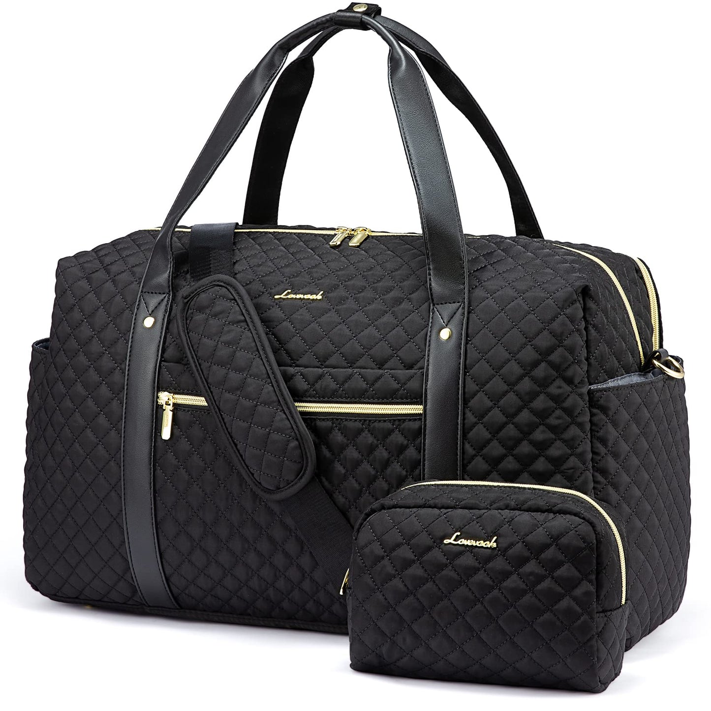 LOVEVOOK Travel Duffle Bag for Women, Weekend Overnight Bags with Cosmetic Bag, Large Waterproof Ladies Holdall for Hospital Maternity Gym, Carry On Flight Womens, Black