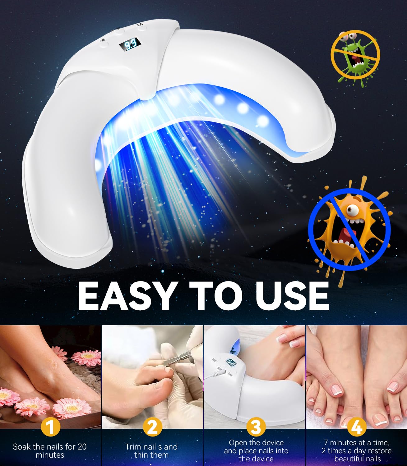 Nail Fungus Laser Device Antifungal Laser【SGS-Certified】 for Toenail Fungus Treatment【Clinically Proven 21Day Fast Repair】PainFree Device Professional Laser Nail Fungus Treatment for Toenail