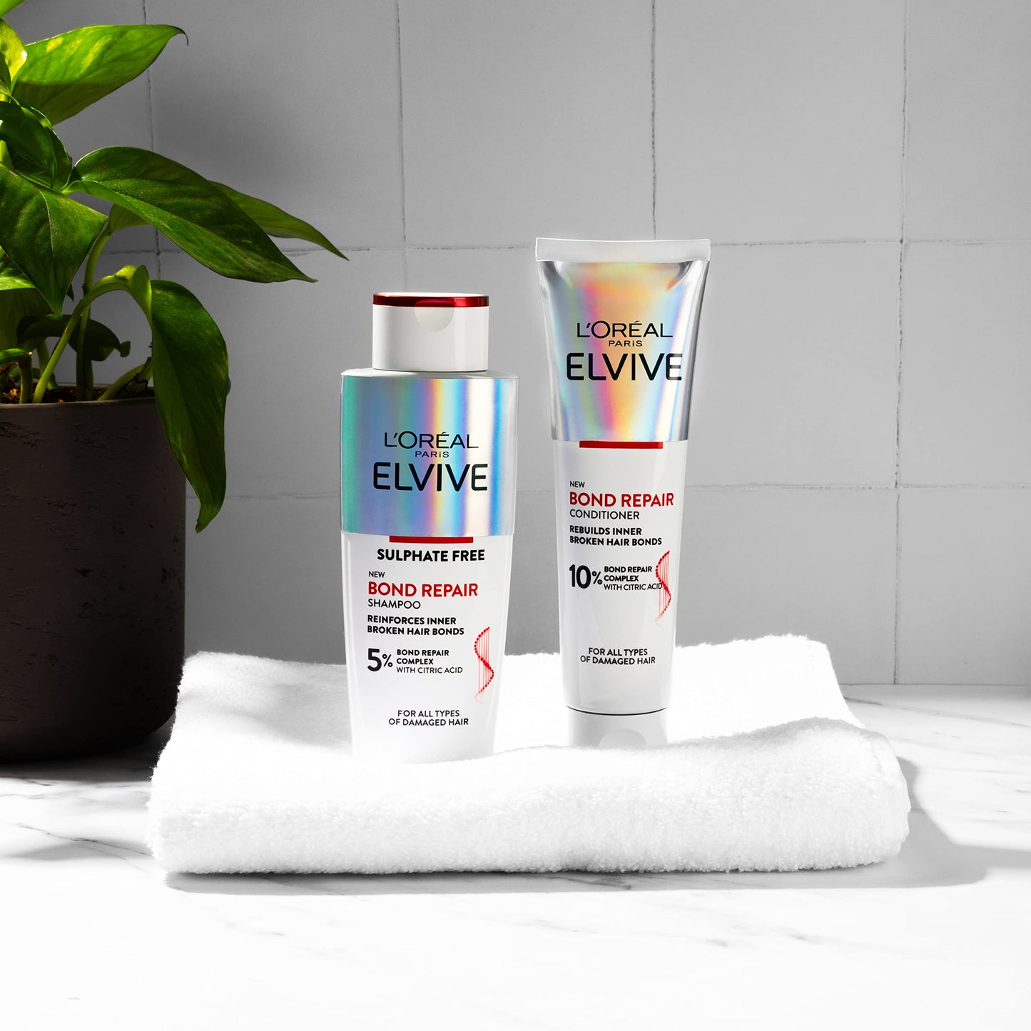 L’Oreal Paris Elvive Bond Repair Routine Set for Damaged Hair, Shampoo 200ml and Conditioner 150ml, Deep Intensive Hair Repair Treatment, Rebuild Broken Hair Bonds
