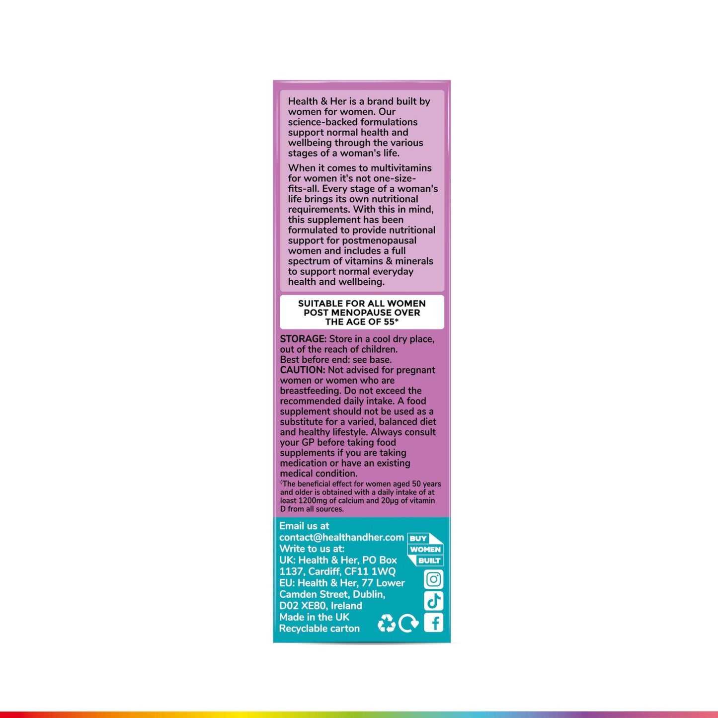Health & Her Multivitamin Support After Menopause for Women 55+ - Supplements for Women - Nutrition and Wellbeing Support - 1 Month Supply, 60 Tablets - Vegan & Gluten Free