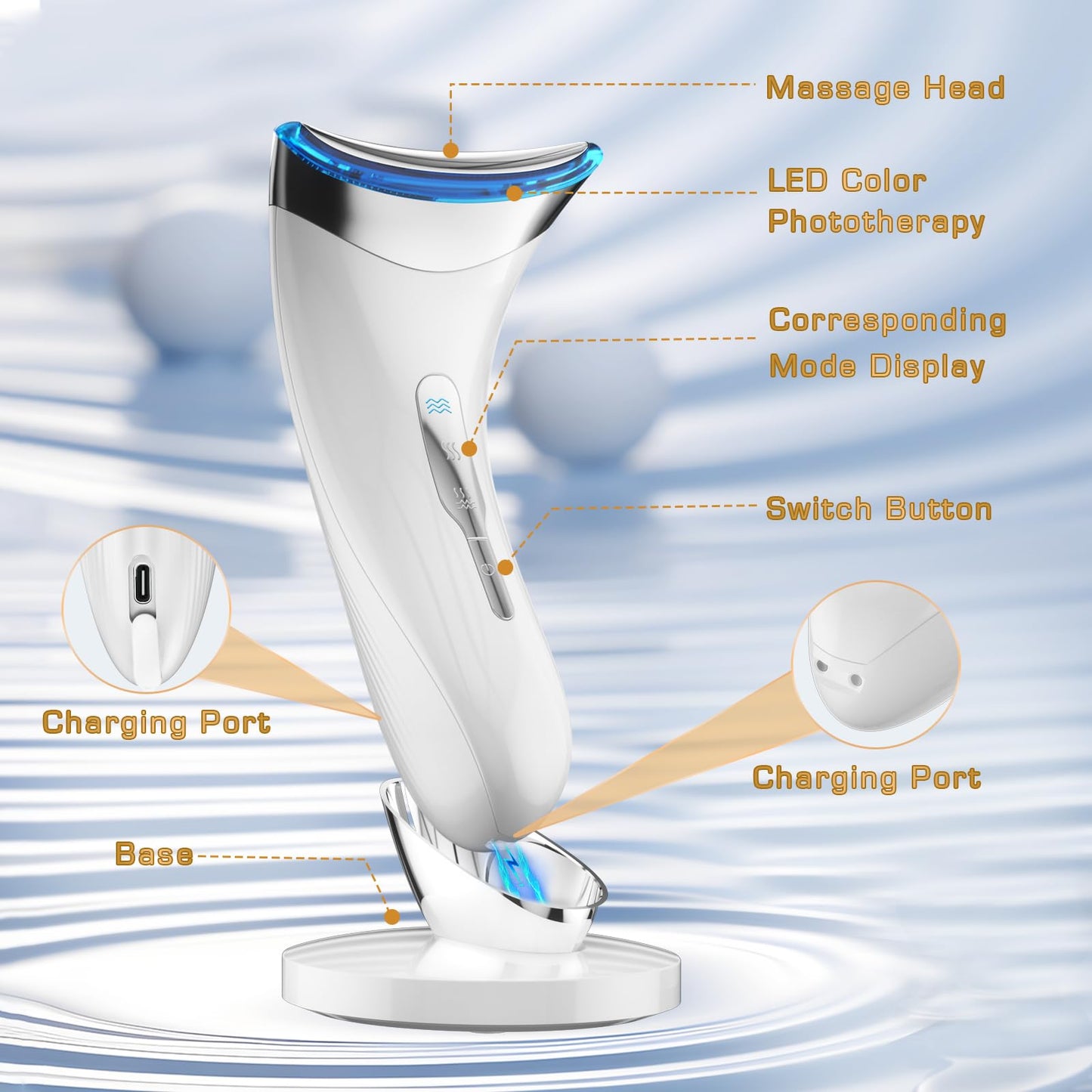 Facial Massager Face Lifting Device: Electric Skin Tightening Machine Neck Lift with 45°C Heat EMS Massage - 3 LED Microcurrent Wand Anti-Wrinkle - Anti-Aging Neck Eye Massagers for Skin Care