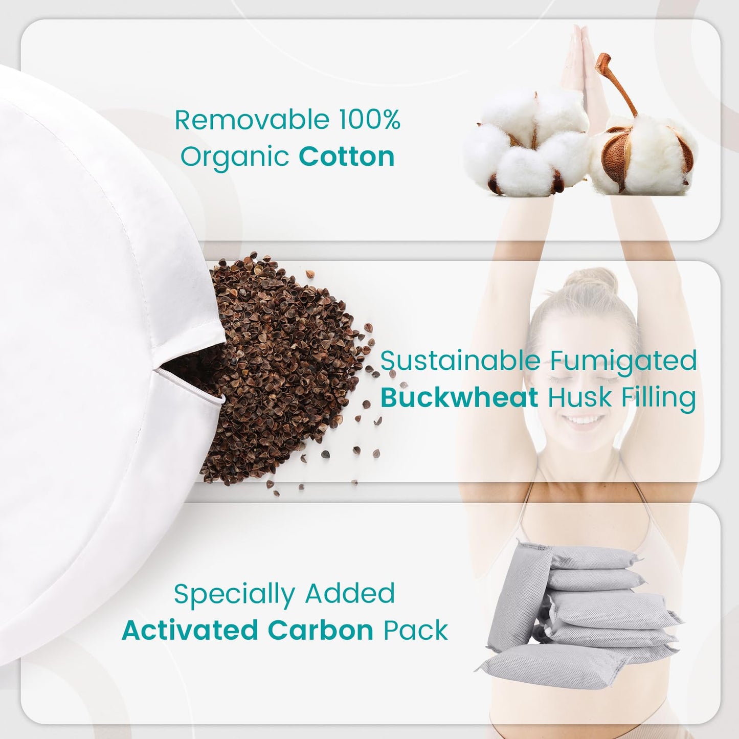 Hihealer Meditation Cushion Meditation Yoga Floor Cushion Pillow Filled by Buckwheat Hulls Added Activated Carbon, 33 x 33 x 15 CM Height, Christmas Xmas Gifts for Women Men