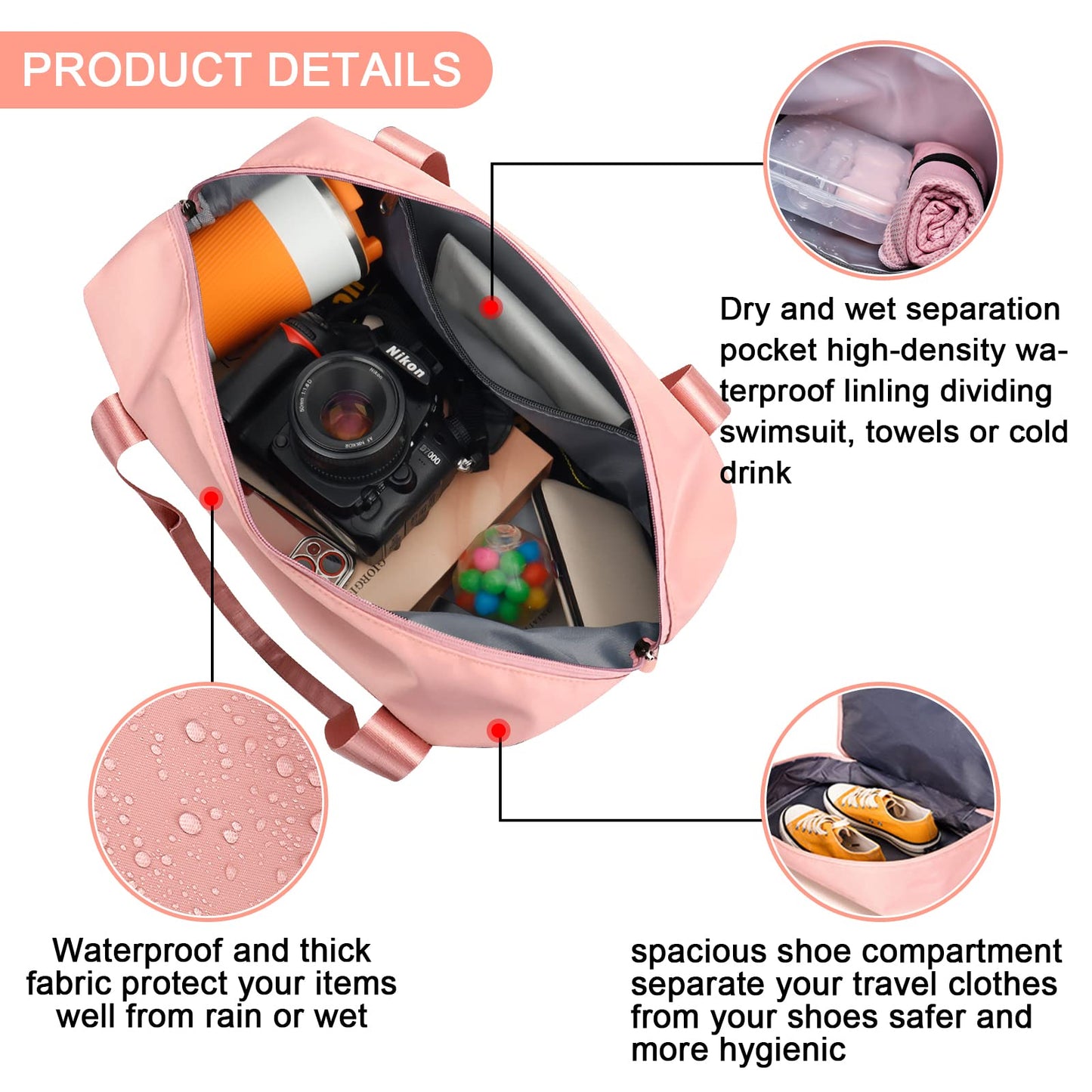 CS COSDDI Travel Duffel Bag, 29L Weekend Bag with Trolley Sleeve, Dry & Wet Seperated Sports Gym Bag Waterproof Carry On Bag for Women Men Weekender Hospital Bag