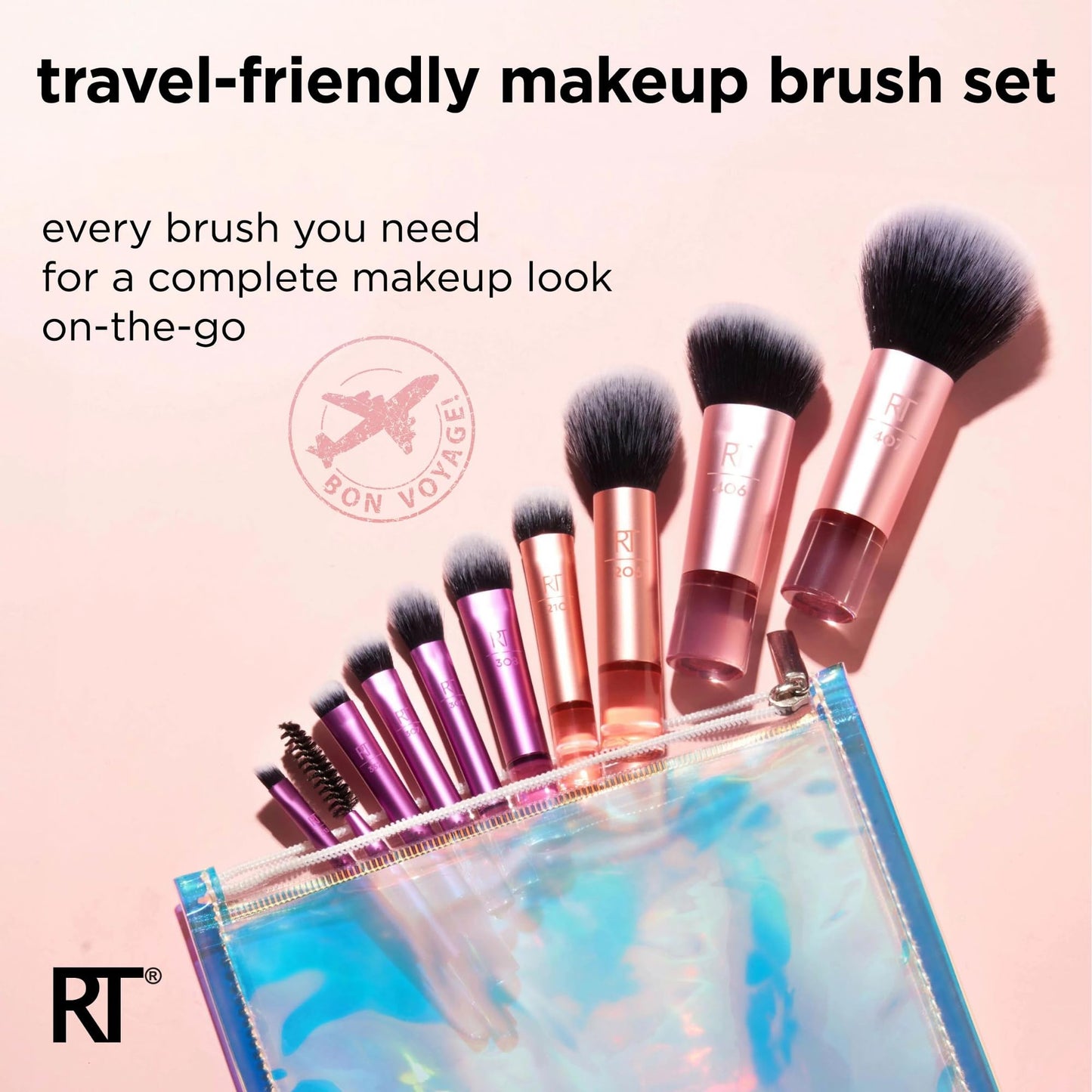 Real Techniques Travel Fantasy Mini Brush Kit, Makeup Brushes For Eyeshadow, Highlight, Contour, Powder, and Concealer, Travel-Sized Brushes and Cosmetic Bag, Synthetic Bristles, 11 Piece Set
