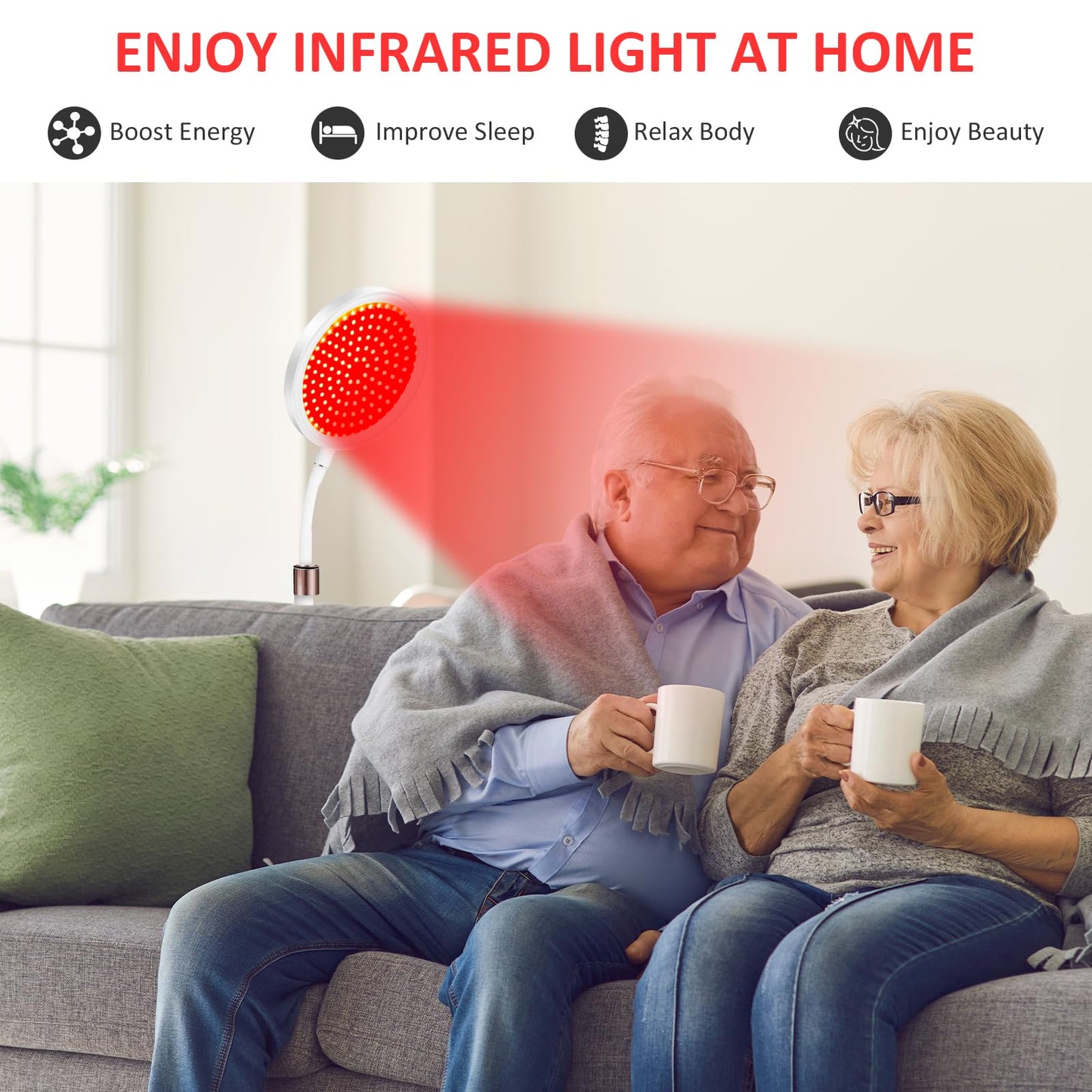Red Light Lamp with Base, 660nm&850nm Infrared Light Lamps, 3-in-1 Chip Design & Adjustable Gooseneck & 10/30/45mins Timer, 100LEDs Red Lights Lamp for Home Use