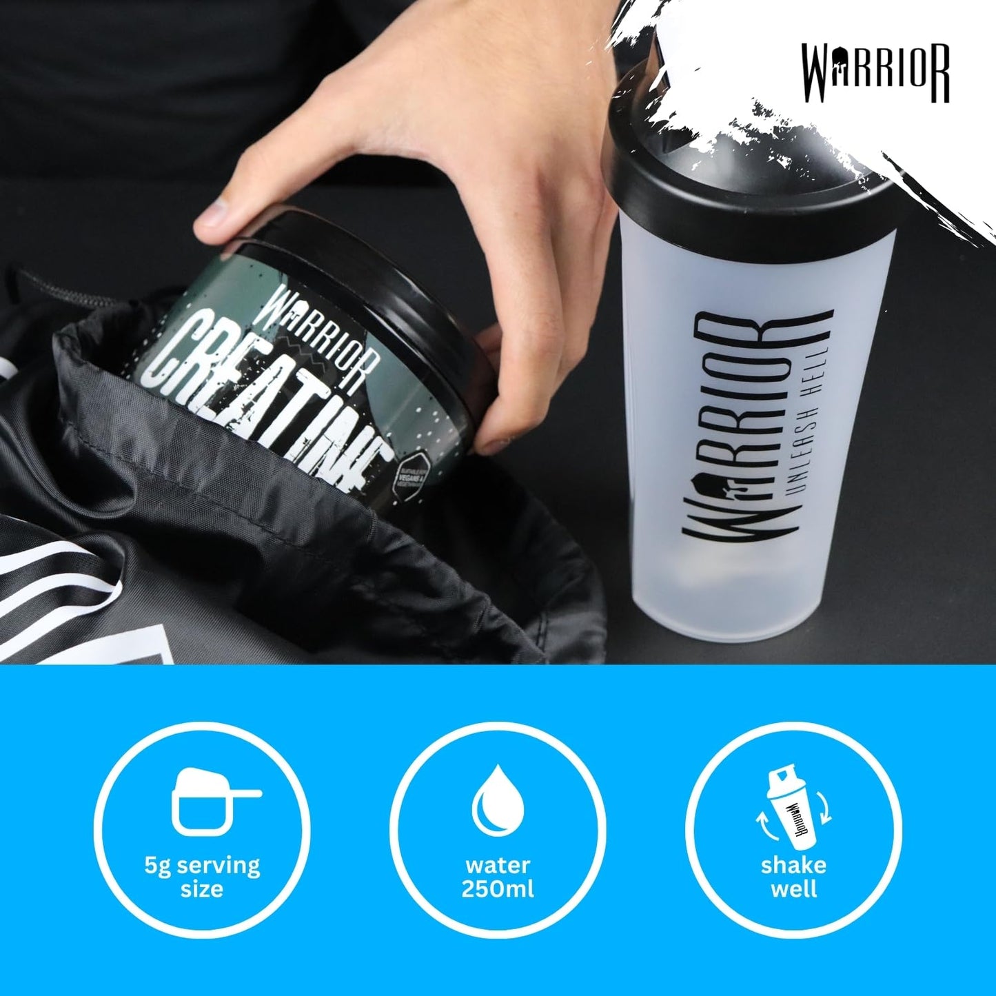 Warrior Creatine Monohydrate Powder – Micronised for Easy Mixing and Consumption – 100 Percent Pure Creatine – Proven to Improve Physical Performance and Recovery, 5 g Servings (Blue Razz, 300 g)