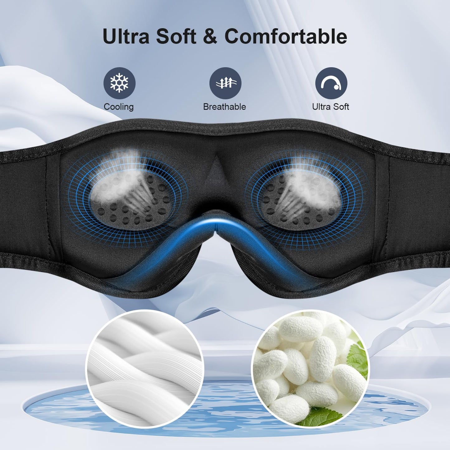 MUSICOZY Sleep Mask Headphones,Upgraded 3D Sleep Headphones Eye Mask with Headphones for Sleeping,Travel,Relax,Nap,100% Blackout Bluetooth Sleep Masks for Women & Men