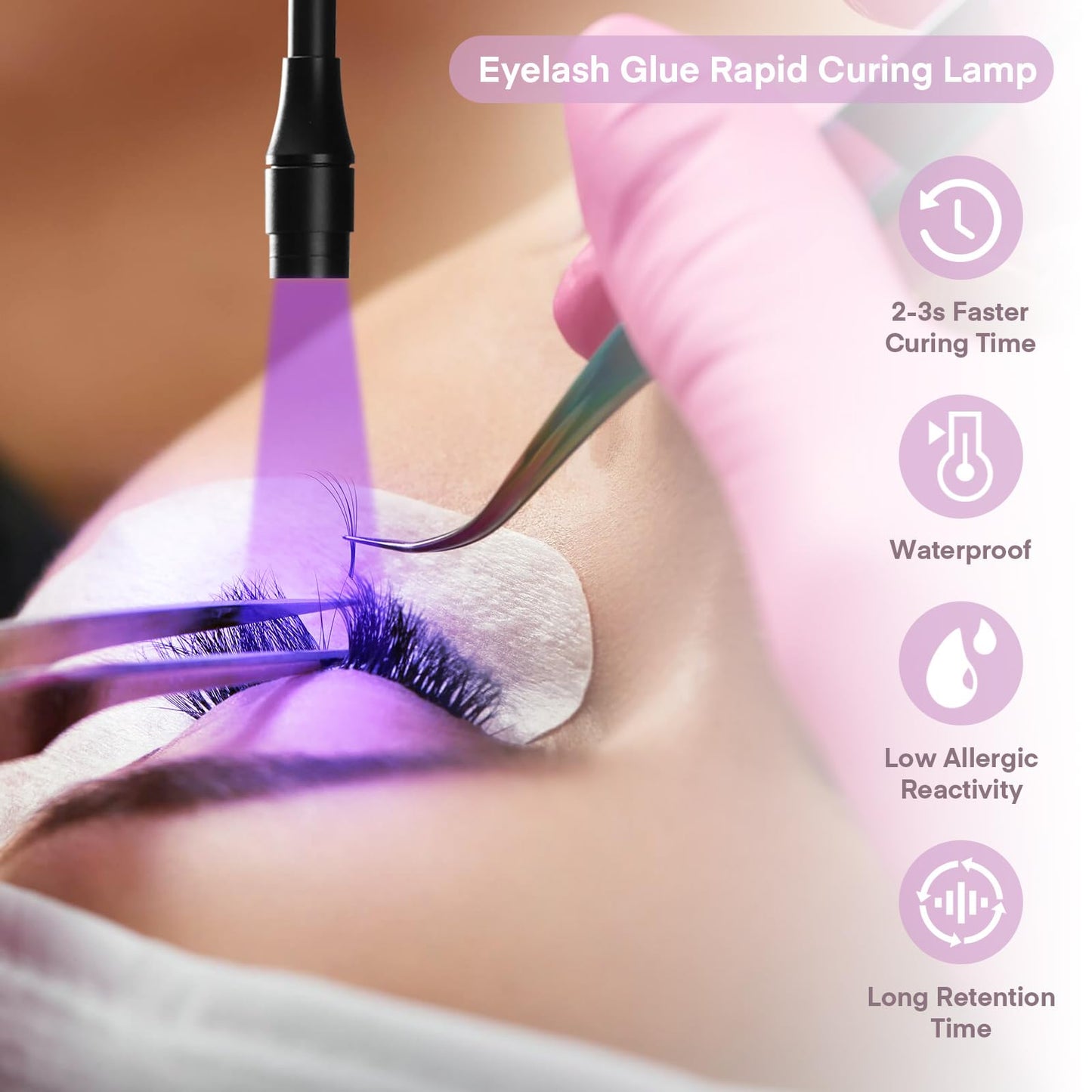Lmaqfum UV Lash Light for Eyelash Extensions- Curing UV Eyelash Glue, 5W UV Lash Nail Tech Glue Lamp with Foot Pedal Control, Glue Cured in 2-3 Seconds, 10 Eye Patch+Goggles, Adjustable Spot Size
