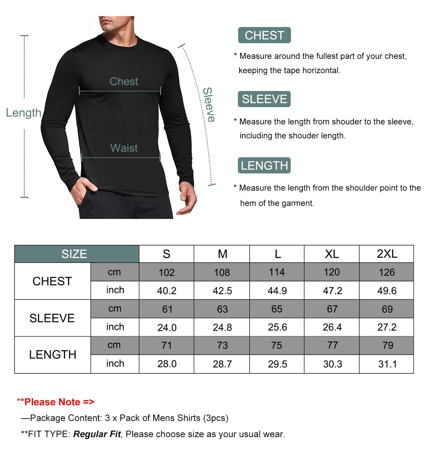 Long Sleeve Workout Shirts for Men - Dry Fit Long Sleeve T-Shirts Moisture Wicking Running Fitness Sports Athletic Crew Tee Tops Black/Navy/Red-3P05-XL