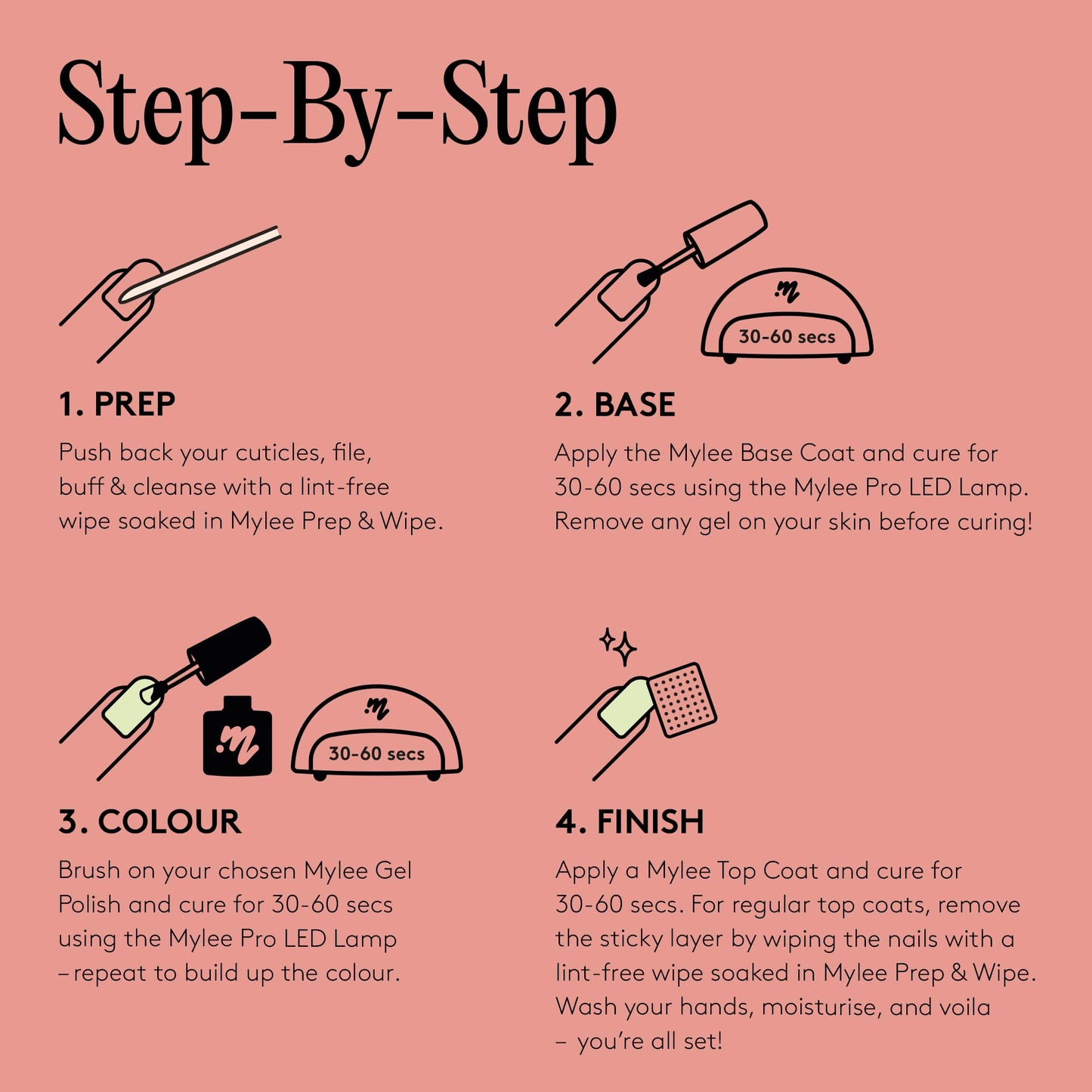 Mylee LED Gel Polish Nail Drying Lamp Kit, Compatible With All Gel Polish, Kit includes Petite LED Nail Curing Lamp, Top & Base Coat 2x10ml, Nail Prep & Polish Wipe 125ml, Gel Remover 125ml