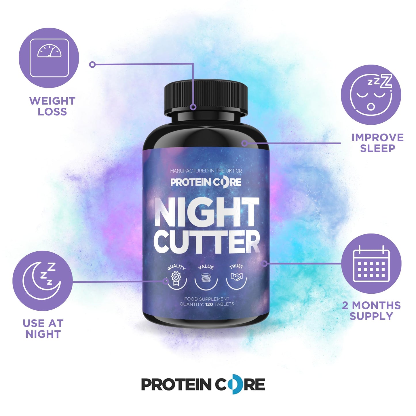 Night Cutter Fat Burner Tablets Fast Weight Loss Tabs Non-Stimulant Lose Weight Management Quick Pills - UK Made - 2 Months Supply (120)