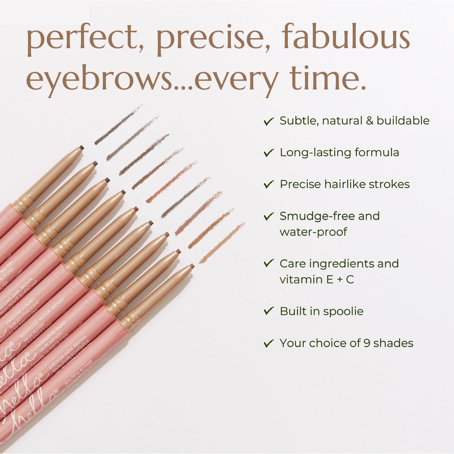 Chella Eyebrow Pencil, Luscious Light Brown - Vegan, Gluten Free, Cruelty Free, Paraben Free, Long Wearing, Smooth Consistency